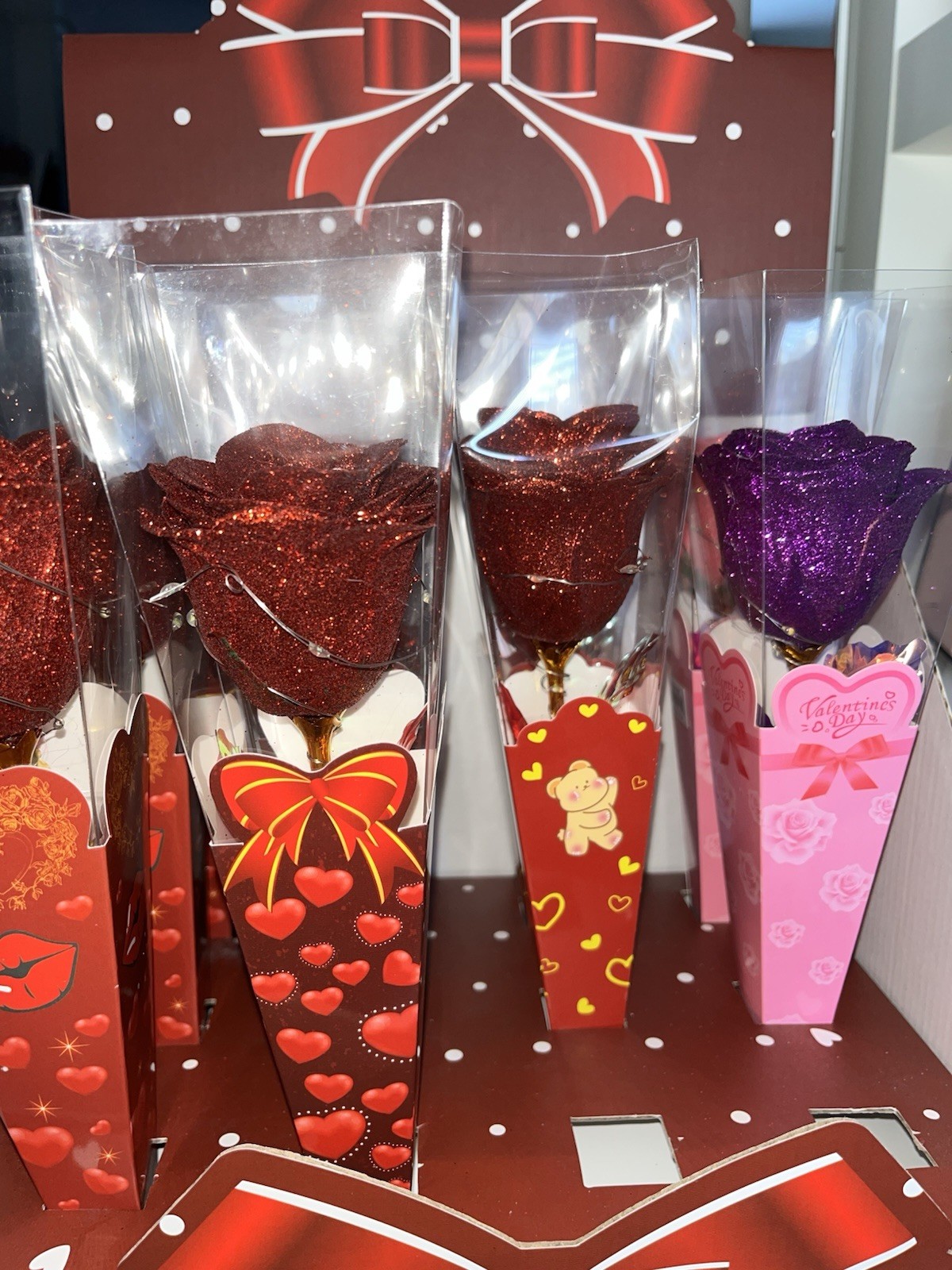 Glitter Artificial Rose Bouquet with LED Lights Gift Box – Red Pink Purple
