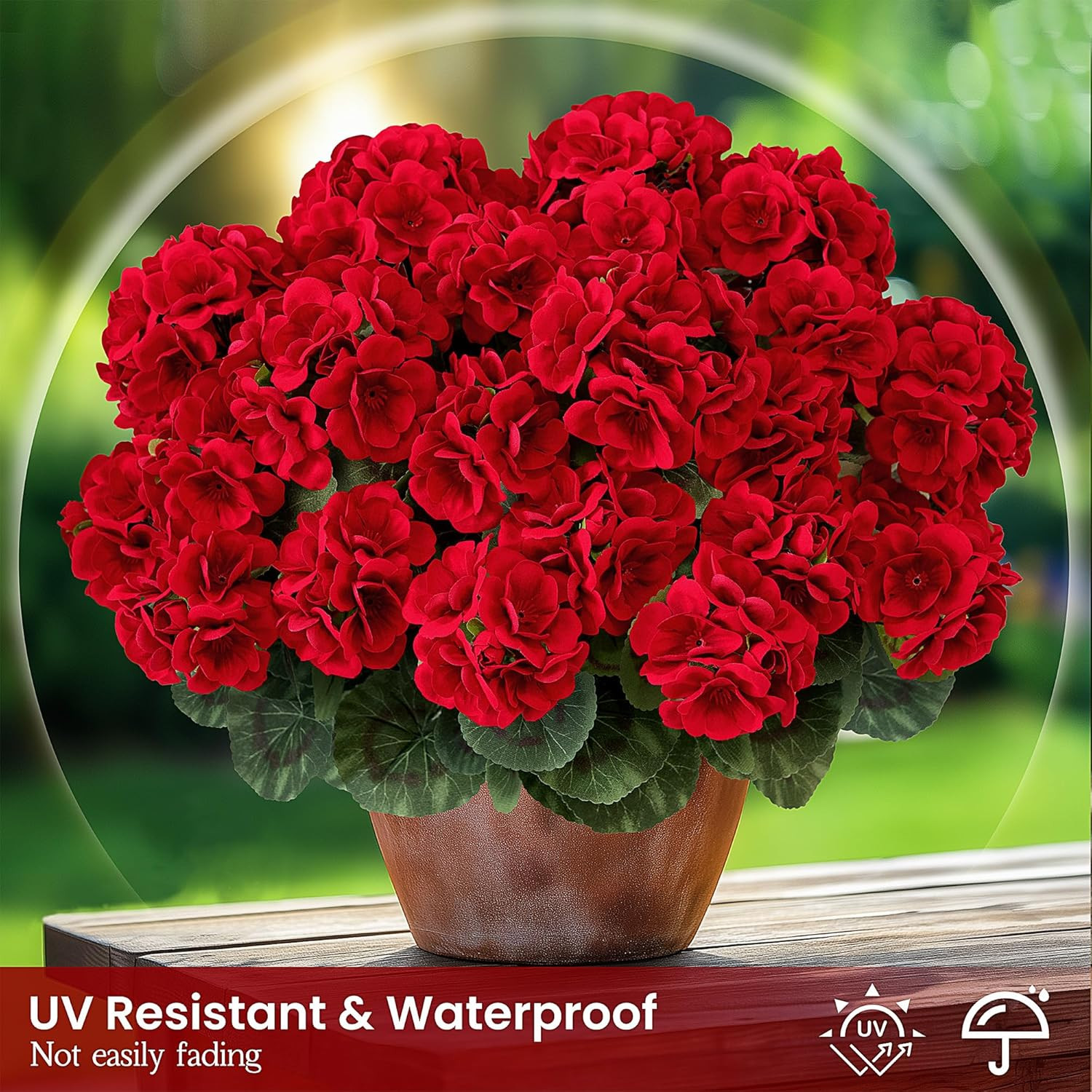 6 PCS 14″ Artificial Geranium Flowers for Outdoors, Realistic Artificial Flowers