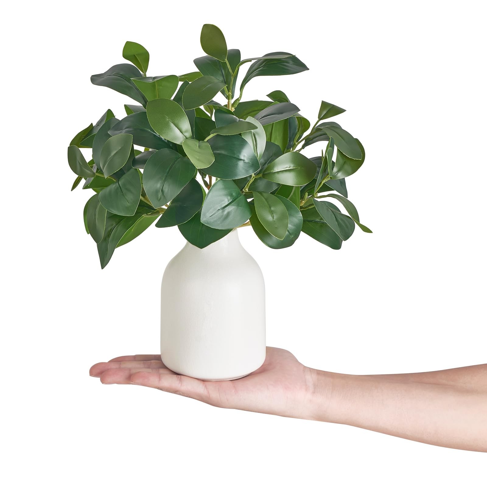 10 Inch Fake Plants in Small White Ceramic Vase Realistic Artificial Faux Pla…