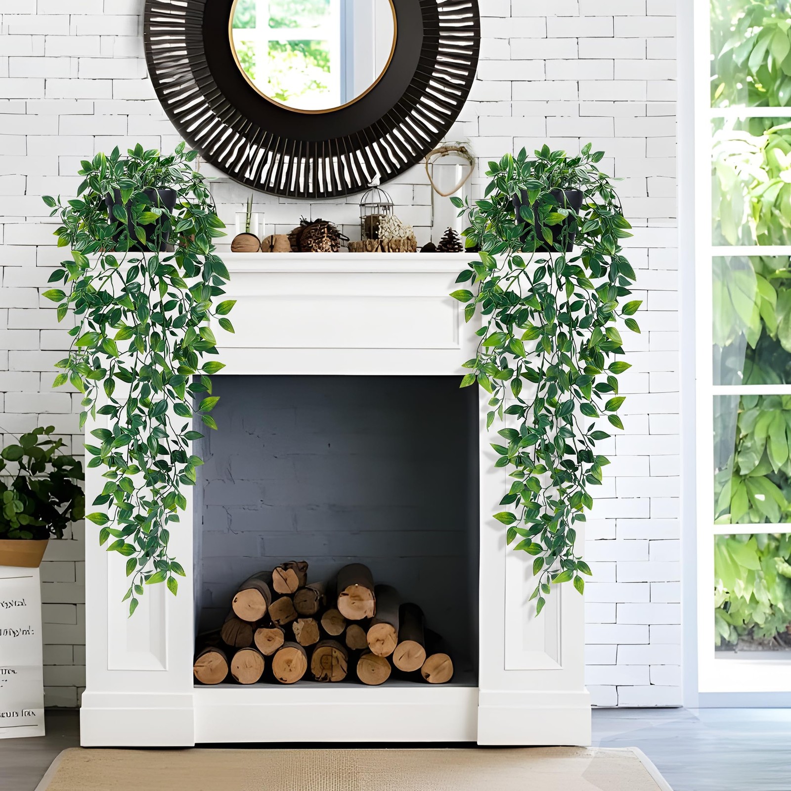 2Pcs Fake Hanging Plants with Pot Deep Green Eucalyptus Leaves UV Resistant F…