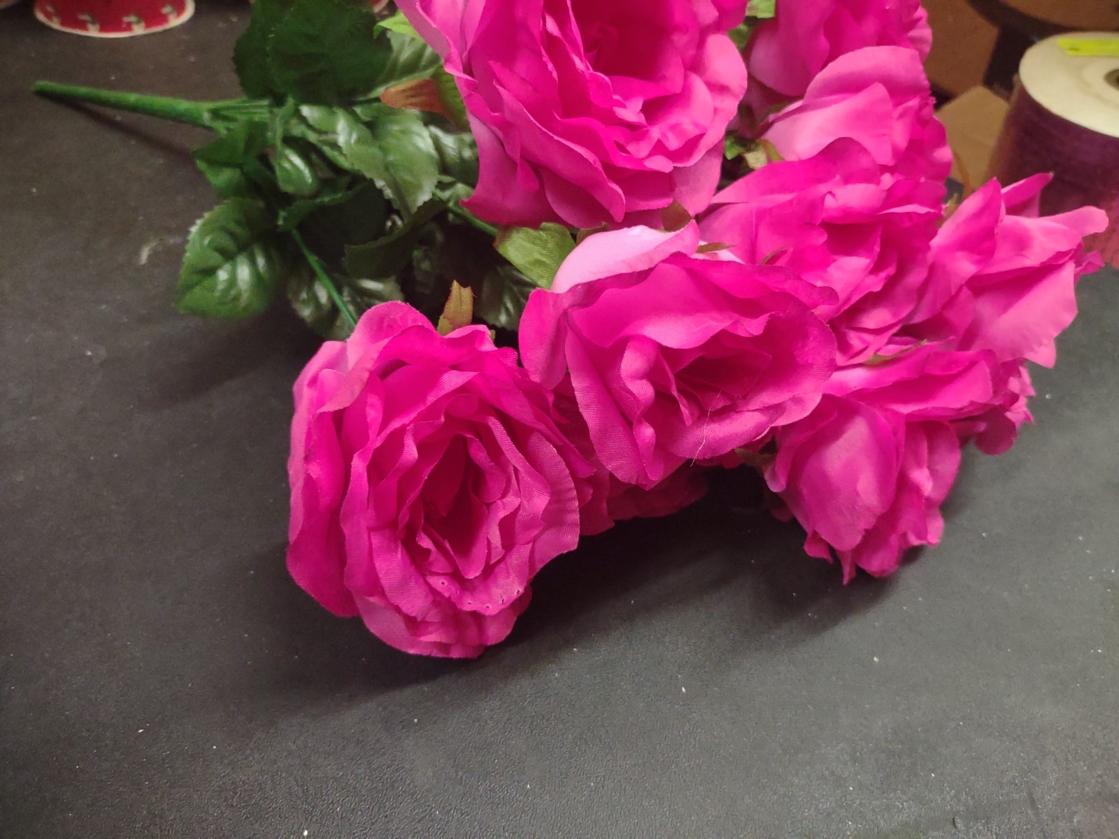 Big Mixed Pearl Rose Bush, Fuchsia Hot Pink Silk, 5″ Large Roses, 12 Stems