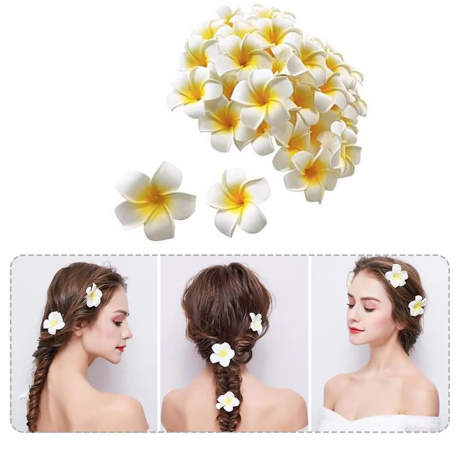 12PCS 2.4Inch White Foam Hawaiian Frangipani Artificial Plumeria Flower Hat H…