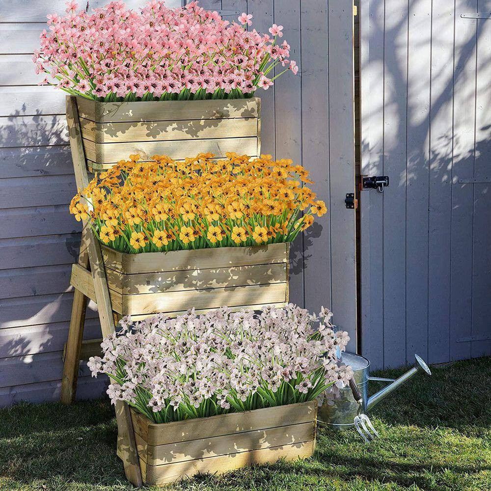 32 Bundles UV Resistant Faux Flowers Greenery Shrubs, 15.7 In. Multi-Colored Out