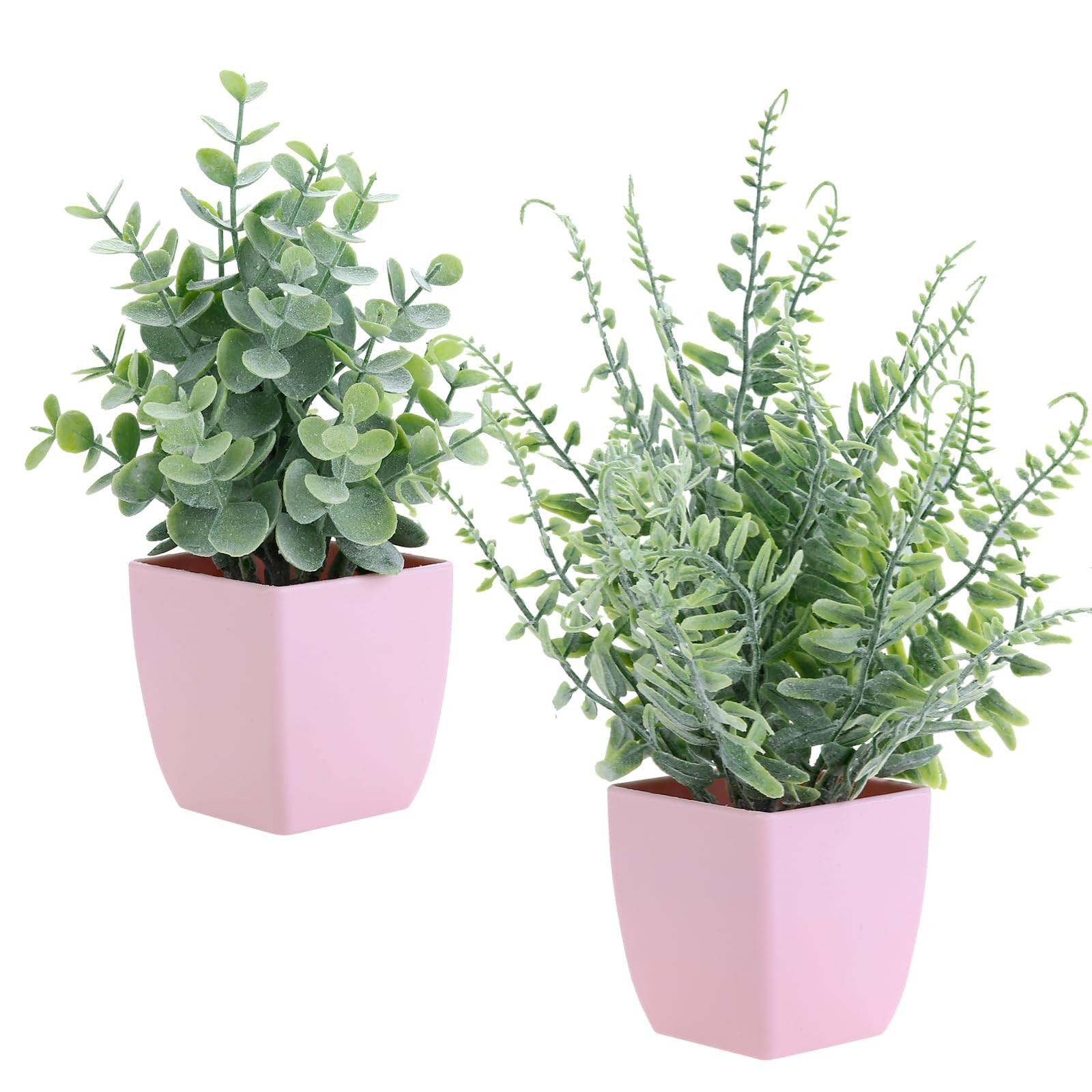 2 Pack Small Fake Plants in Pink Pot Artificial Plant Eucalyptus Faux Potted …