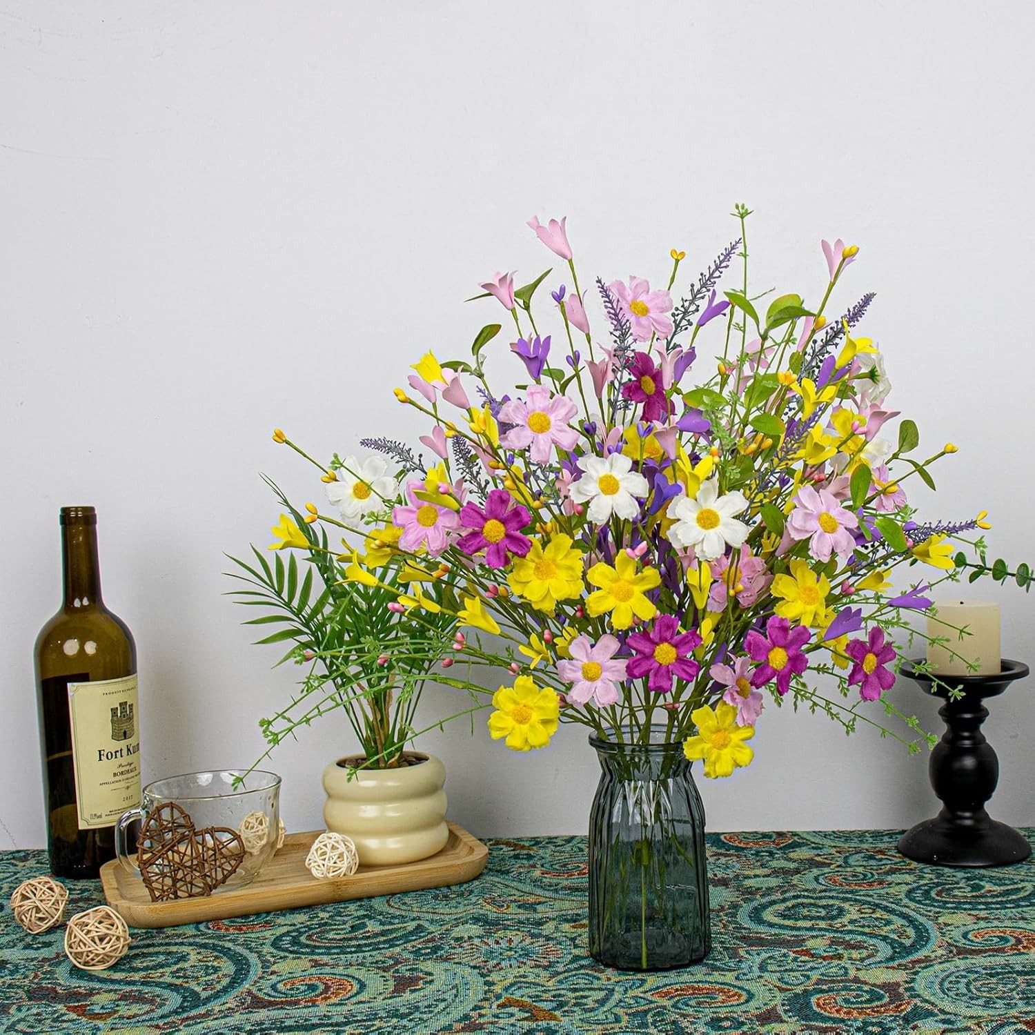 Artificial Easter Stems 12Pcs Spring Floral Picks with Forsythia Daisy Twig Bran