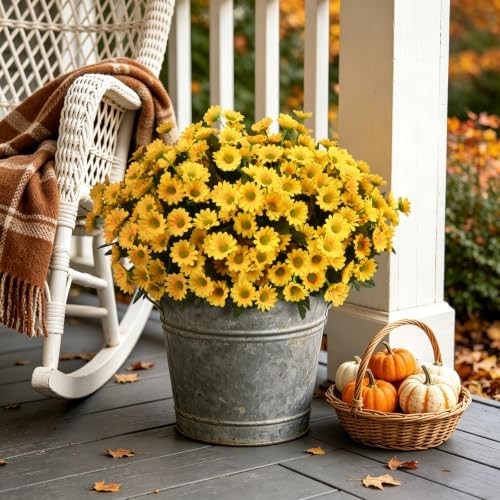 12 Bundles Fake Dasiy Artificial Mums Flowers for Outdoors Decoration | UV Resis