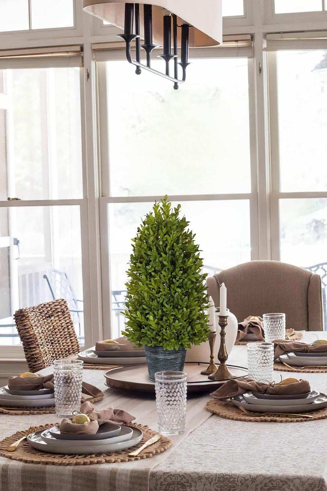 Artificial Boxwood Cone Topiary Tree, 18″ Small Fake Plant Faux Potted Plant …