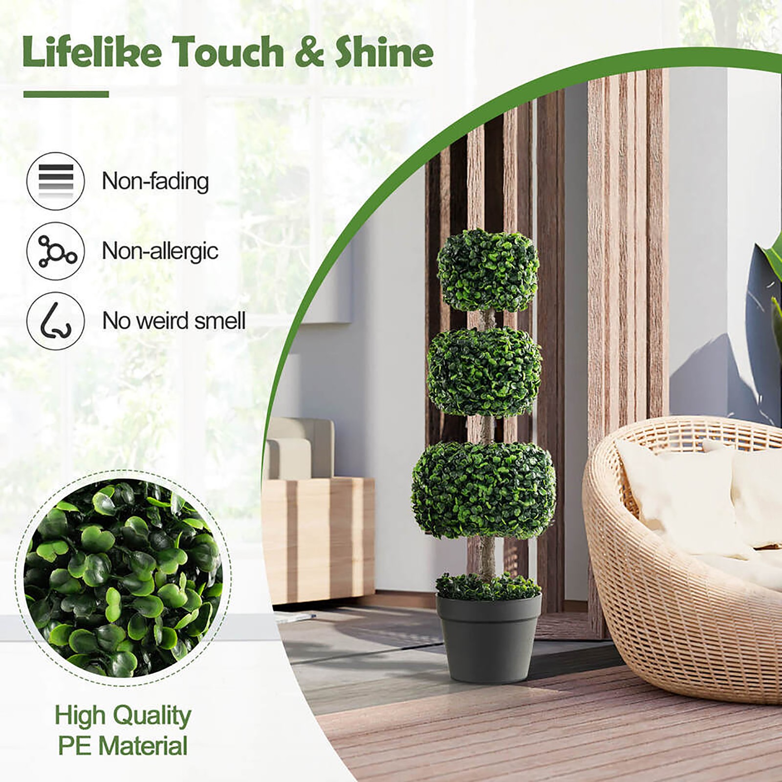2 PCS 35″ Artificial Boxwood Topiary Tree Faux Greenery Plant Fake Tree
