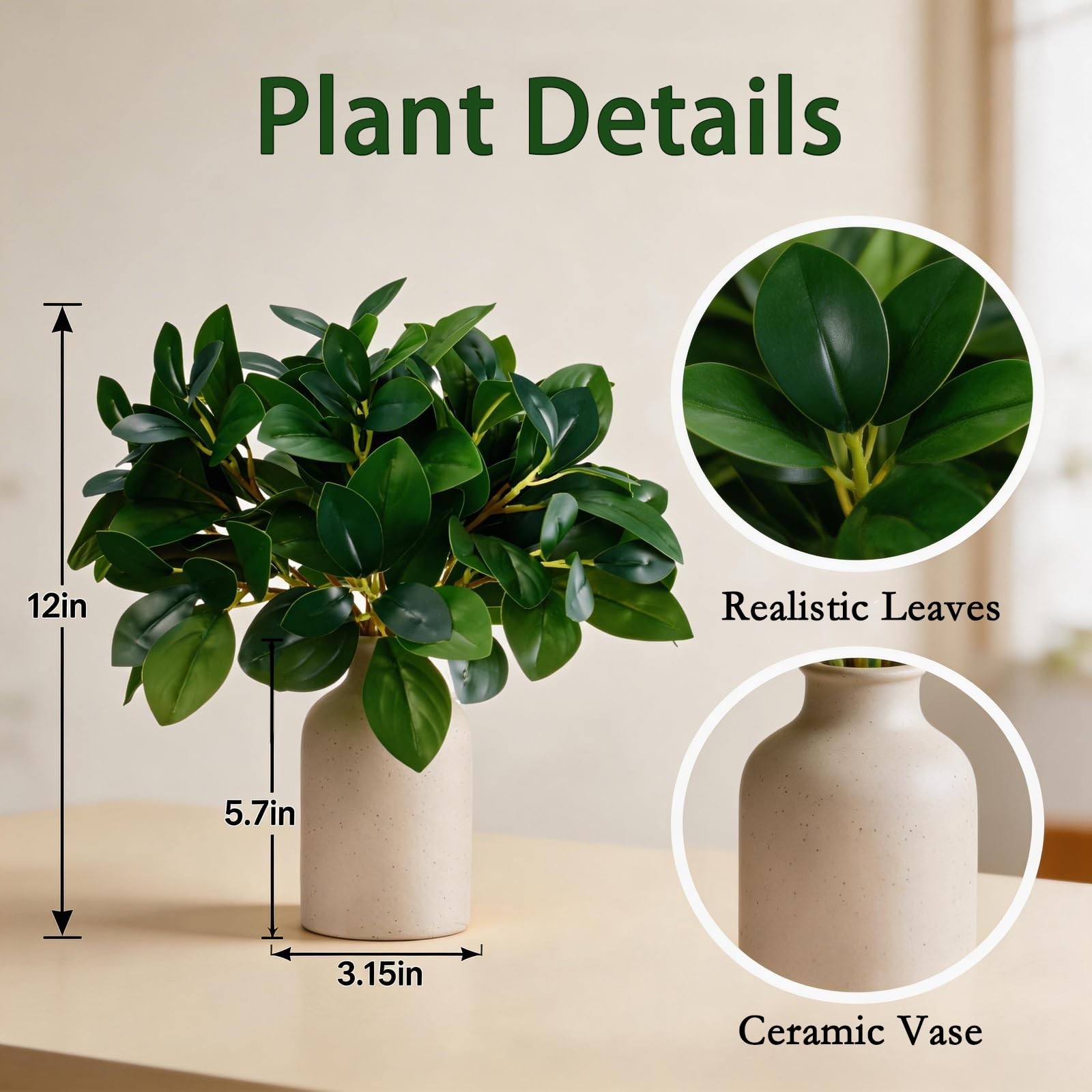 12 Inch Artificial Plant Indoor,Small Fake Plants Eucalyptus Stems With Vase,…