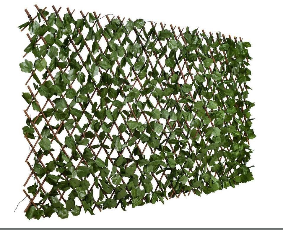 15″x48″ Retractable Ivy leaves Fence One Side Leaves Wood Frame Garden Deck Z23