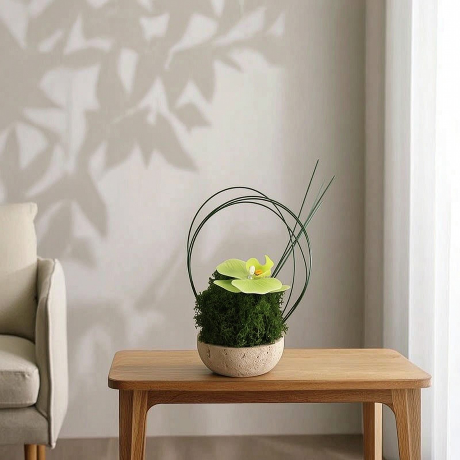 Artificial Orchid in Planter Sculptural Orchid with Ceramic Pot Modern for Desk