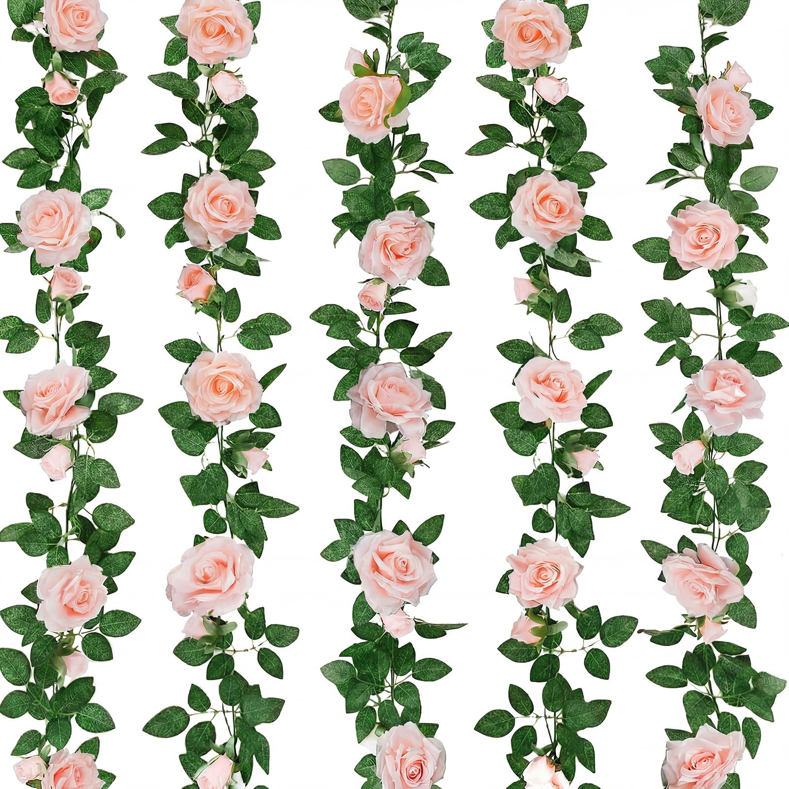 ZIFTY 5Pcs 32.5FT Flower Garland Artificial Rose Vine, Pink Rose Garland, Flo…