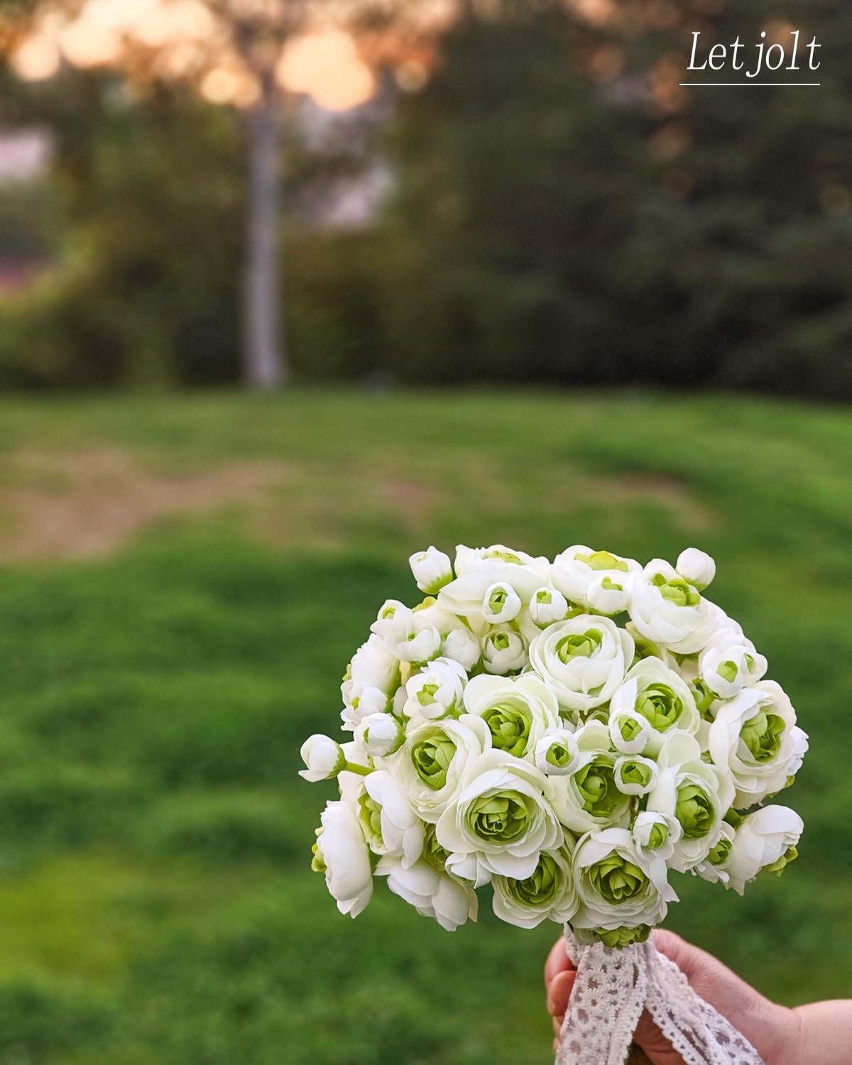 18 PCS Ranunculus Artificial Flower Green Silk Flowers Wedding Bouquet Decor
