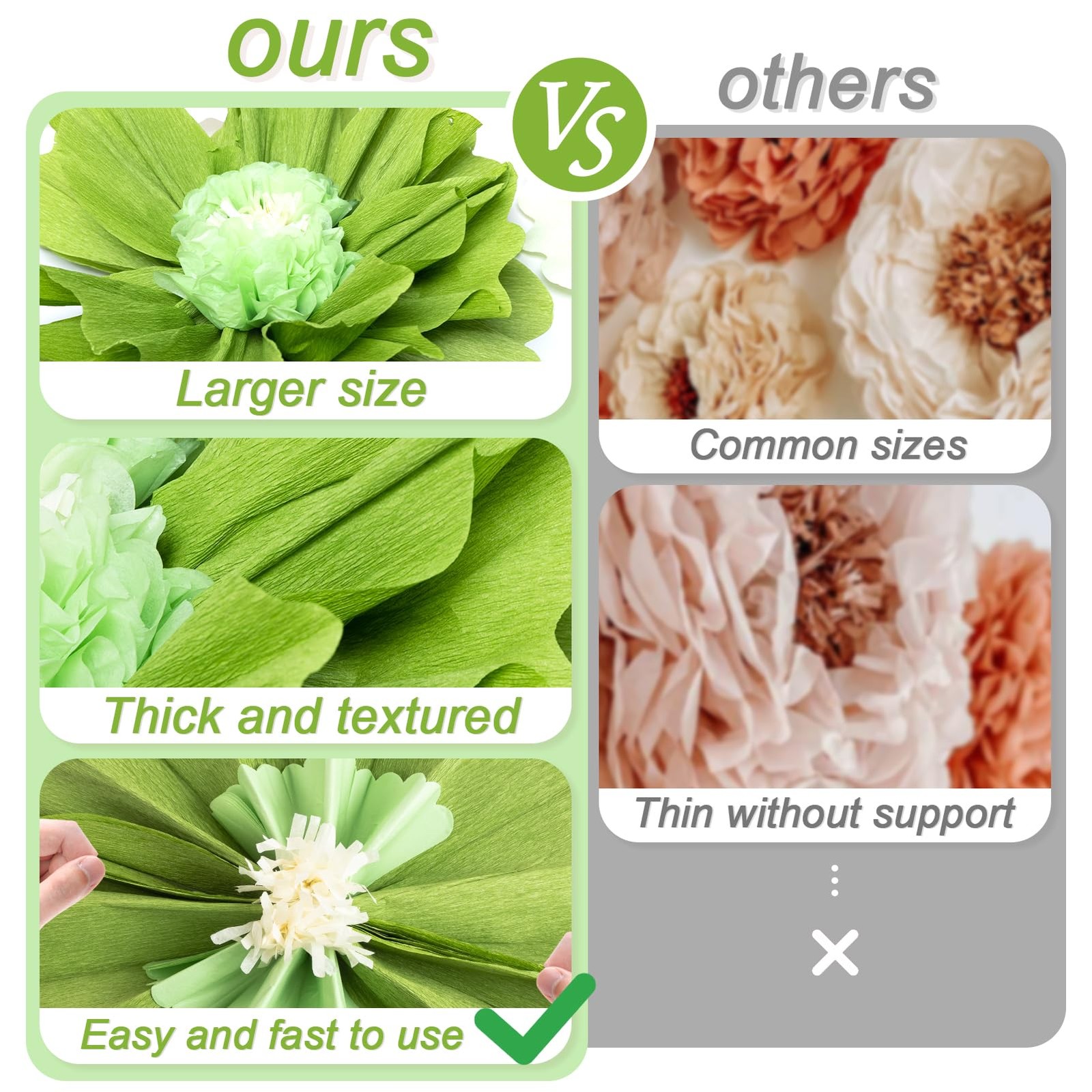 4 PCS 20″ Sage Green Giant Paper Flowers Large Crepe Paper Tissue Flowers Art…