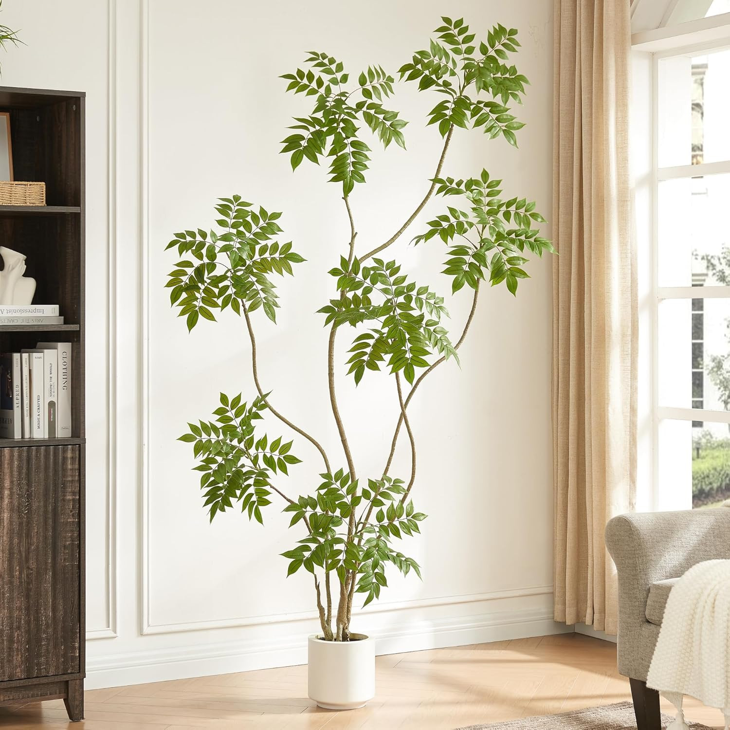 6.5FT Artificial Sumac Tree in White Pot – Realistic Faux Plant for Home Decor