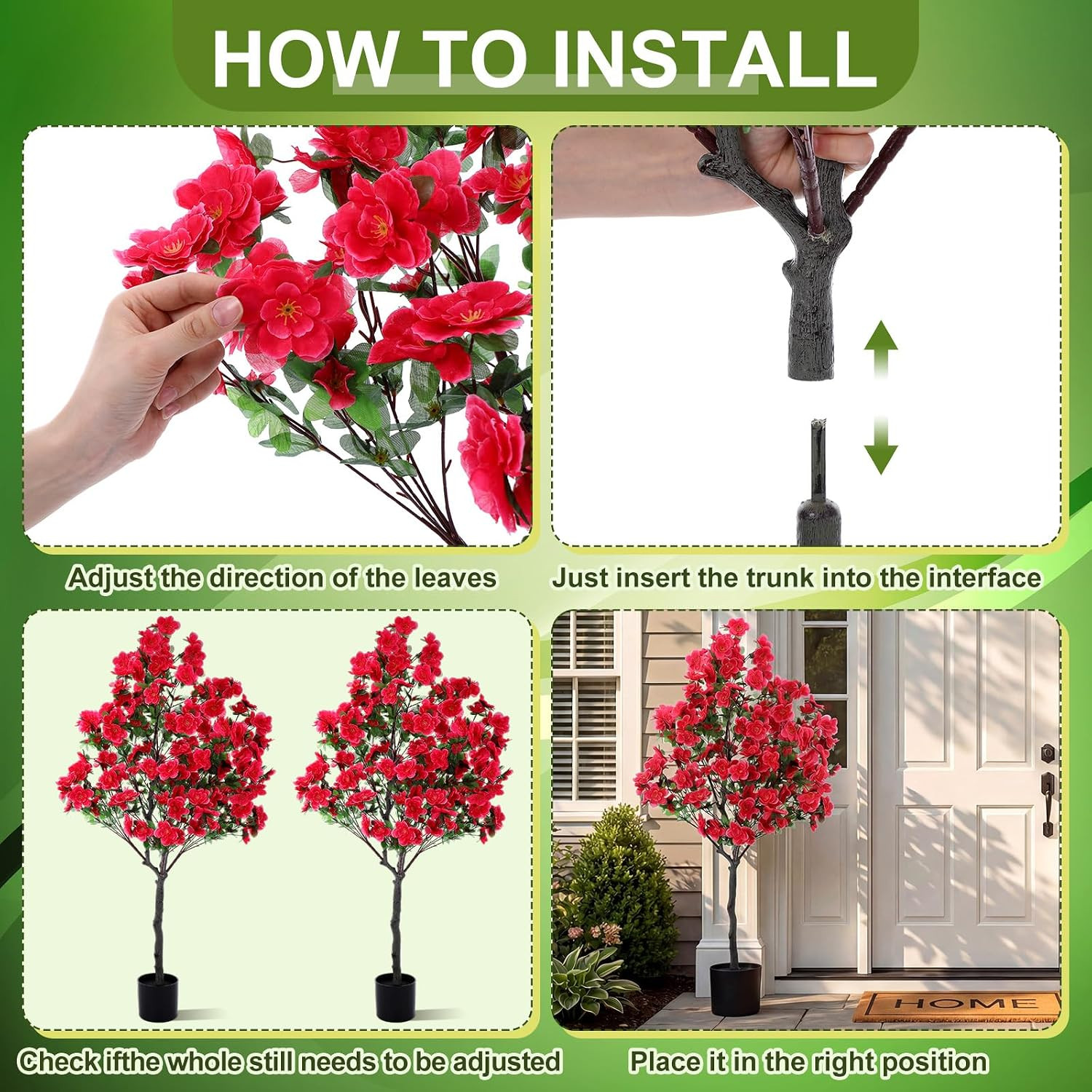 2 Pack 4 Ft Artificial Azalea Tree Fake Azalea Plant Outdoor Indoor Faux Flower
