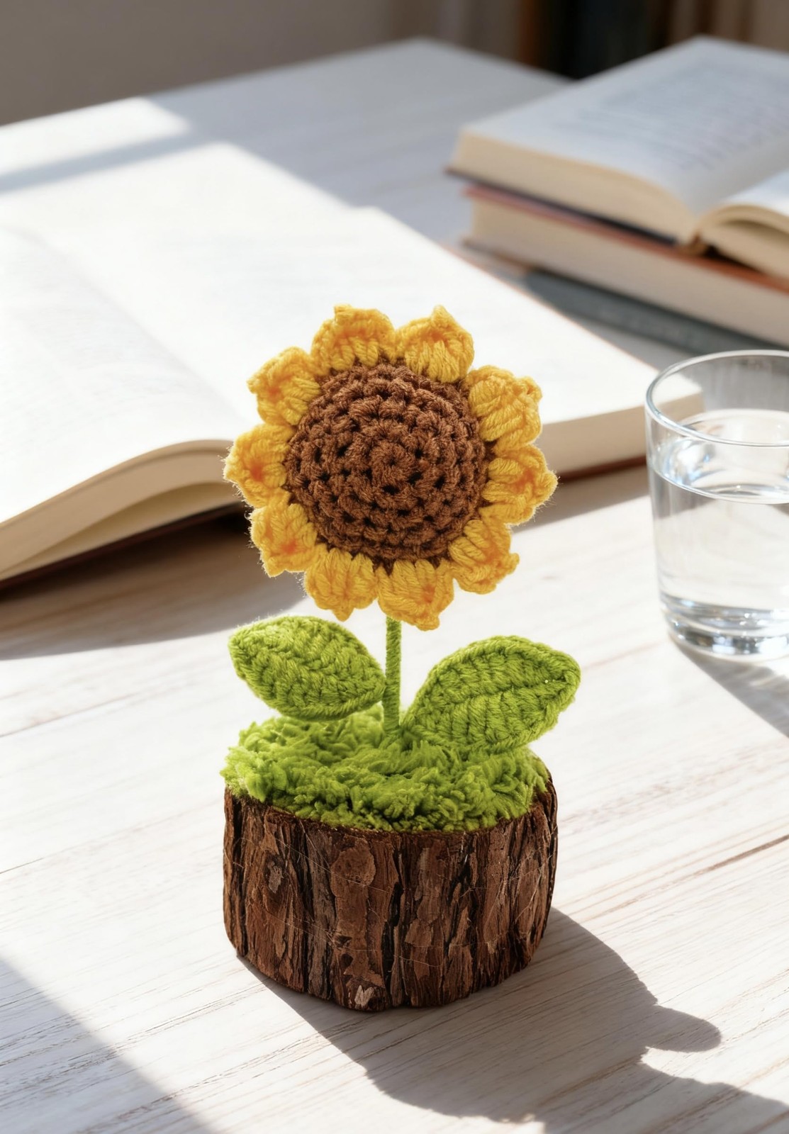 Andvon Crochet Sunflowers Bouquet, Handmade Knitted Flowers with Wooden Pot f…