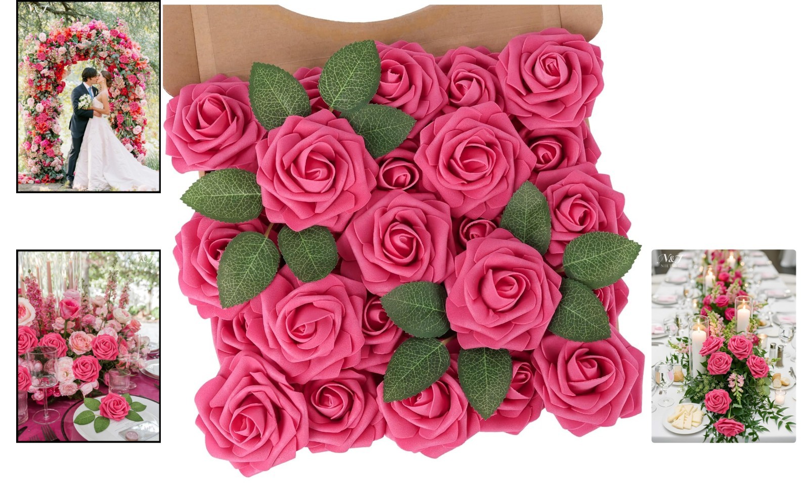 25 Pcs Hot Pink Foam Roses – Elegant Artificial Flowers for Weddings and Decor