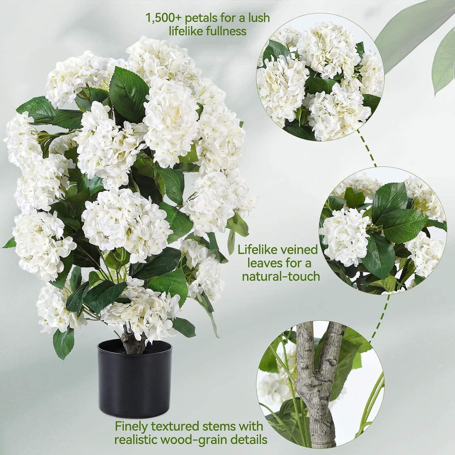 Hydrangea Artificial Tree 30“ Faux Outdoor Patio Plants Flowers in Pot 2 Pack, F