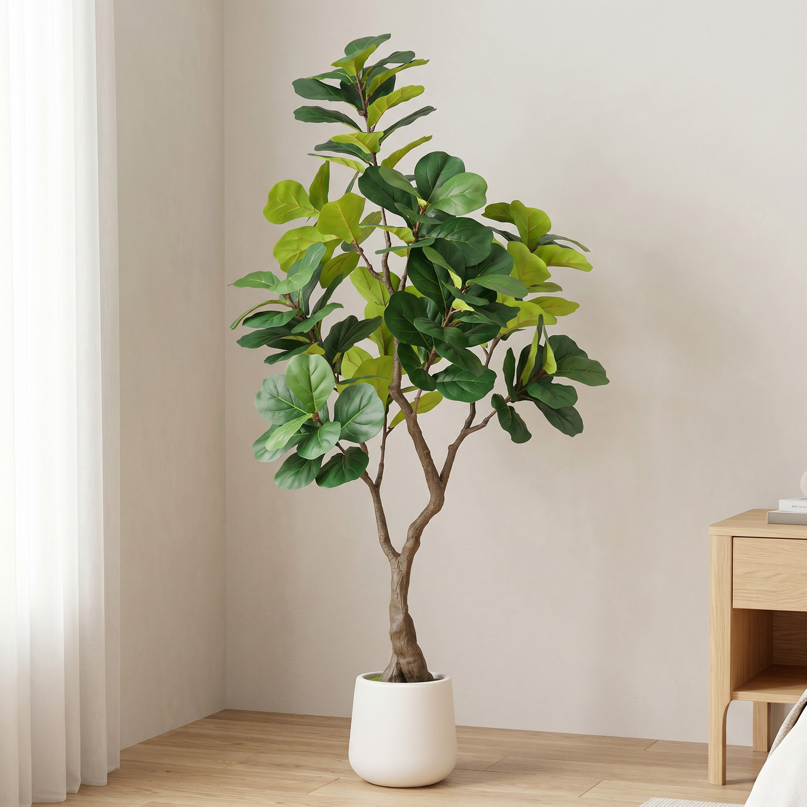 6FT Artificial Fiddle Leaf Fig Tree With Decorative White Pot for Home Office