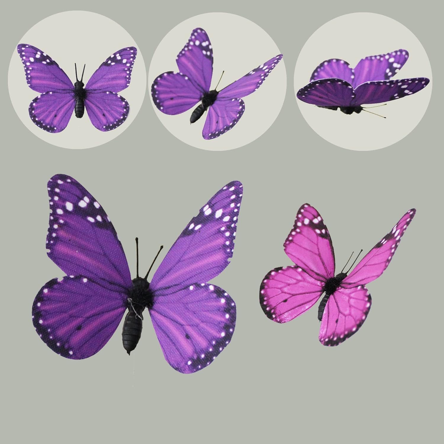 Butterfly Decor 12PCS 2Sizes, 3D Faux Butterflies (Lavender) | Poseable Fabric W