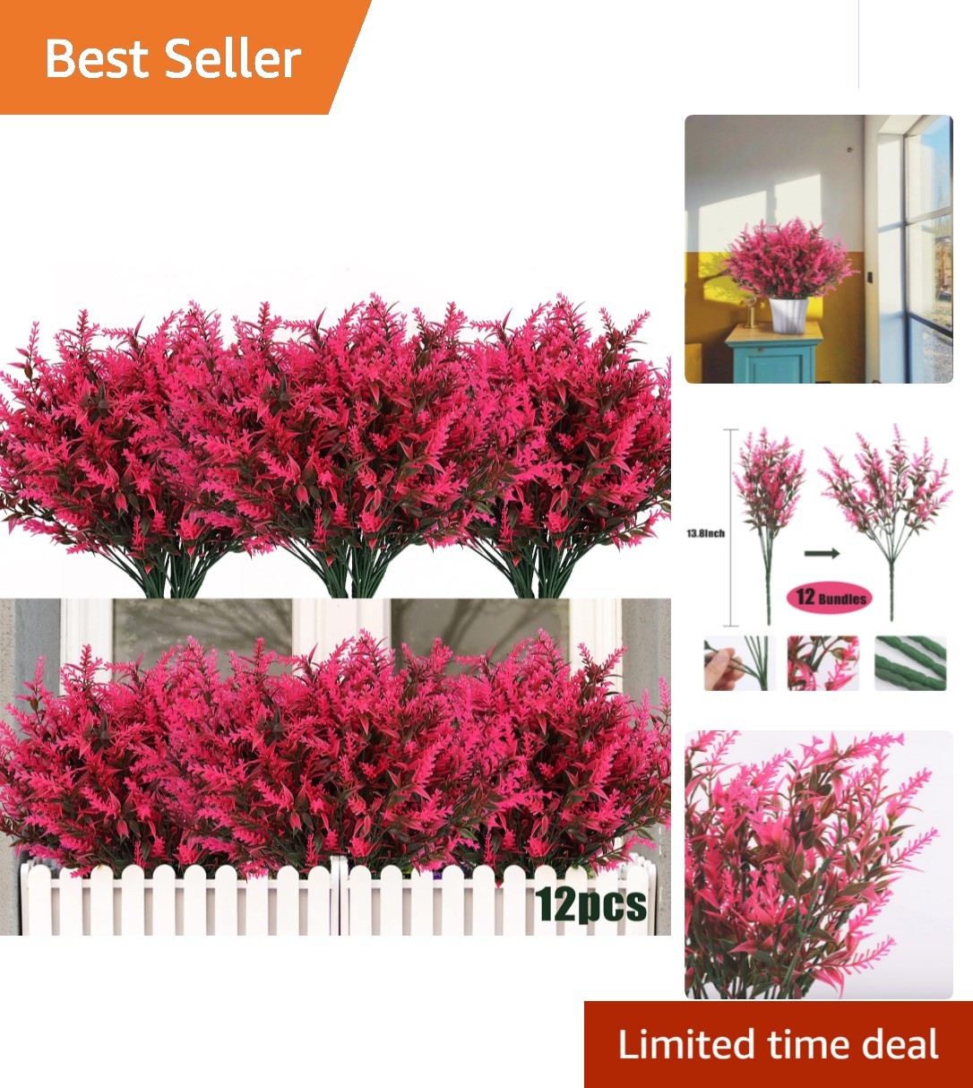 12 Artificial Spring Flowers – UV Protected Faux Greenery for Outdoor Beauty