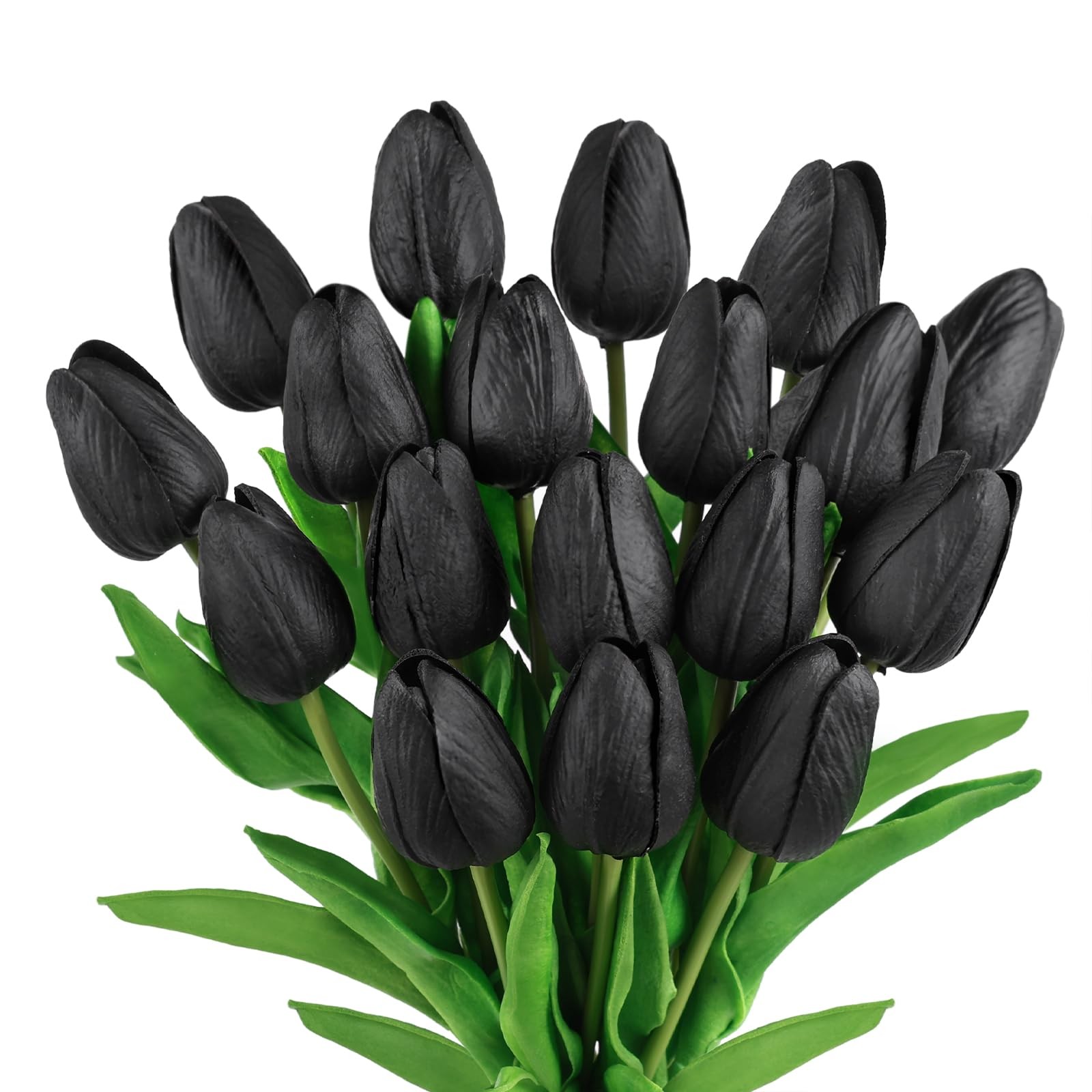 Black Tulips Artificial Flowers 18 PCS Faux Tulip Real Touch Fake Bouquet