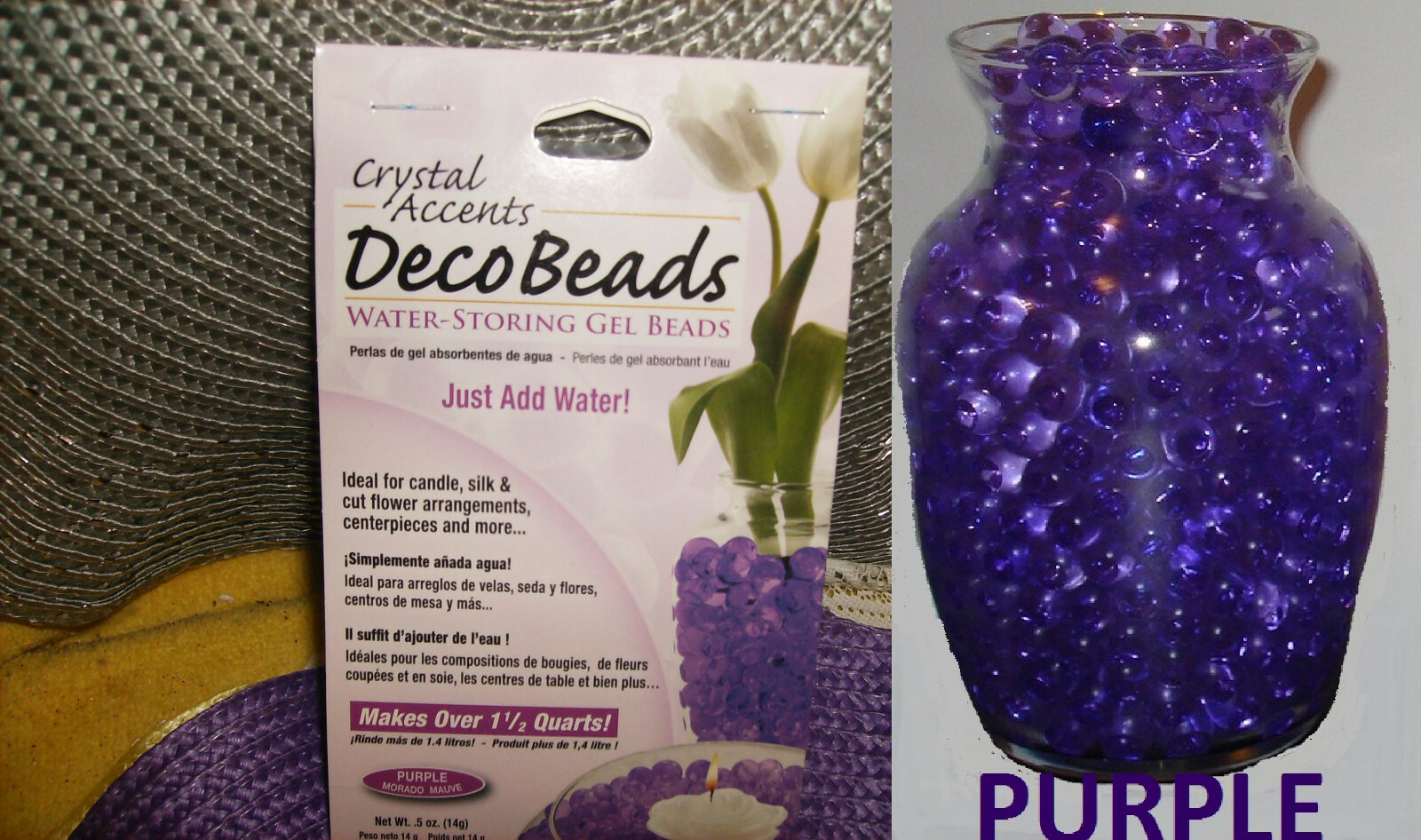 NEW PURPLE GEL WATER BEADS FILLER DECOR FOR VASES 1-1/2 QT REUSABLE