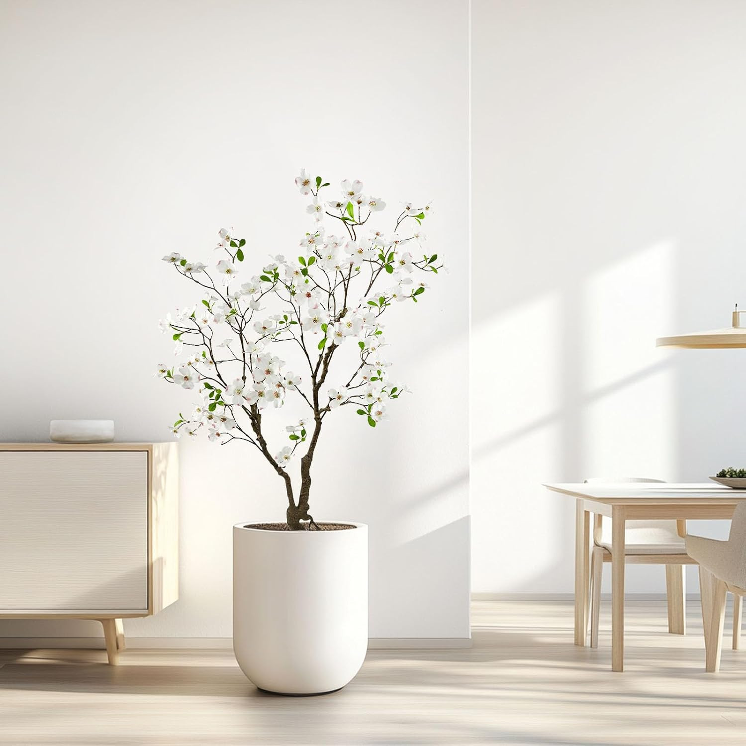 5Ft Artificial White Dogwood Potted Flowering Tree | Application: Elegant Faux F