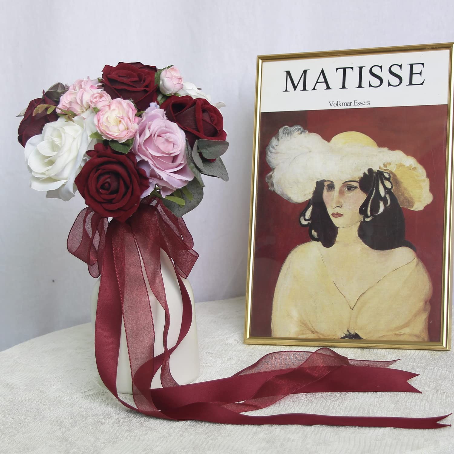 7in Burgundy Silk Bridesmaid Bridal Bouquet Wedding Artificial Flowers