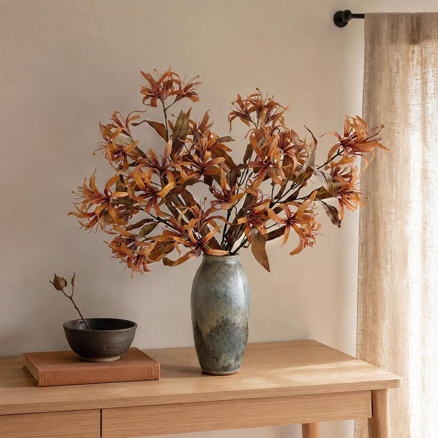 8 Pcs 33″ Dried Bauhinia Flower Stems – Lifelike Autumn Decor for Home