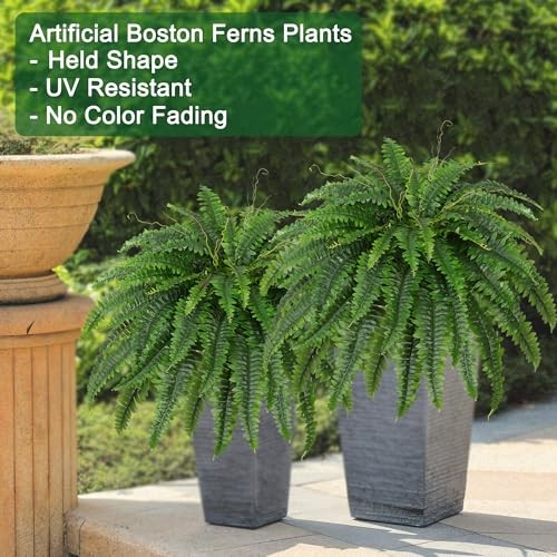Artificial Boston Fern Bush- Set of 2 Large Artificial Ferns for 45″- 55 Leaves