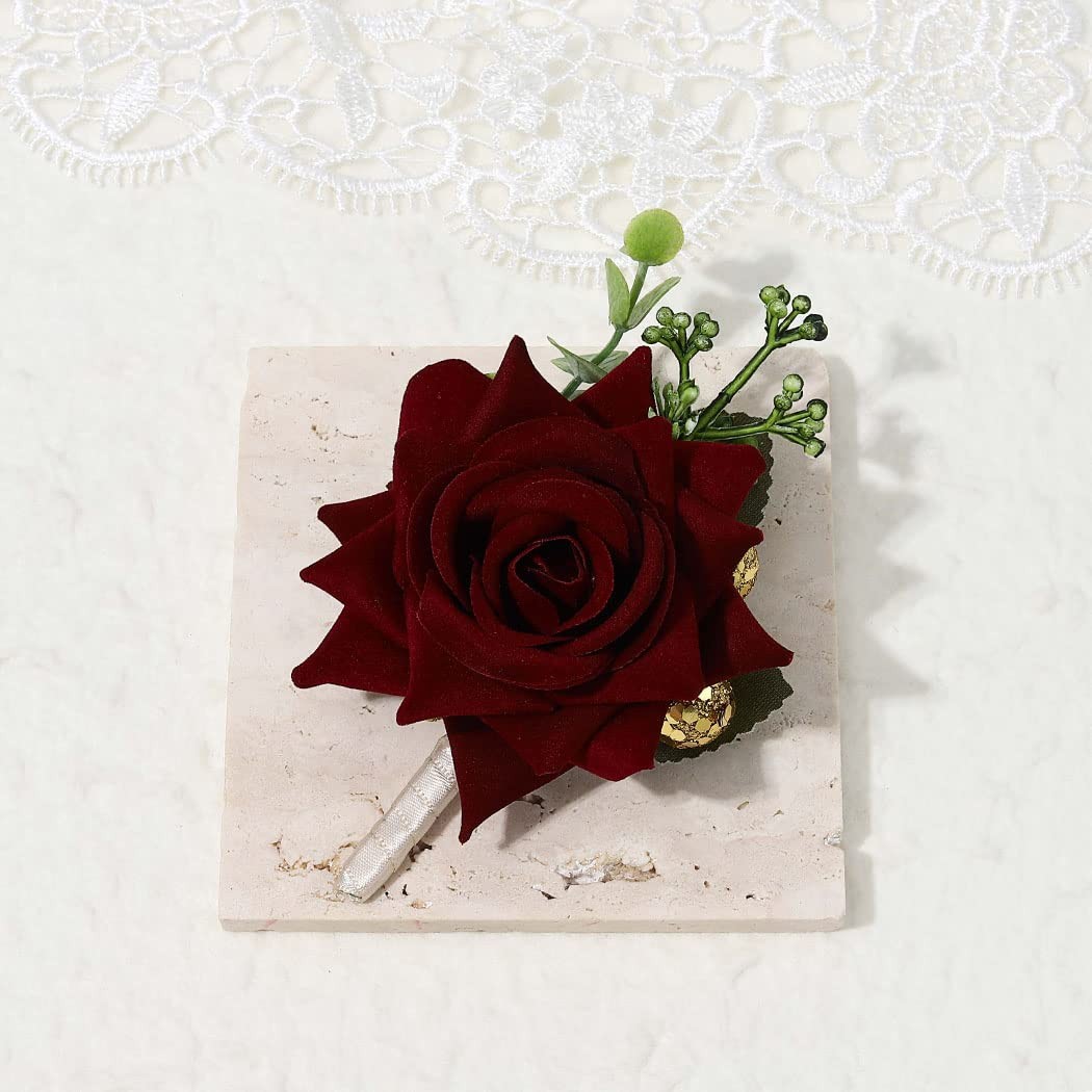 Wedding Boutonniere Groom Flower Buttonholes Groomsmans Prom Party Suit Decor…