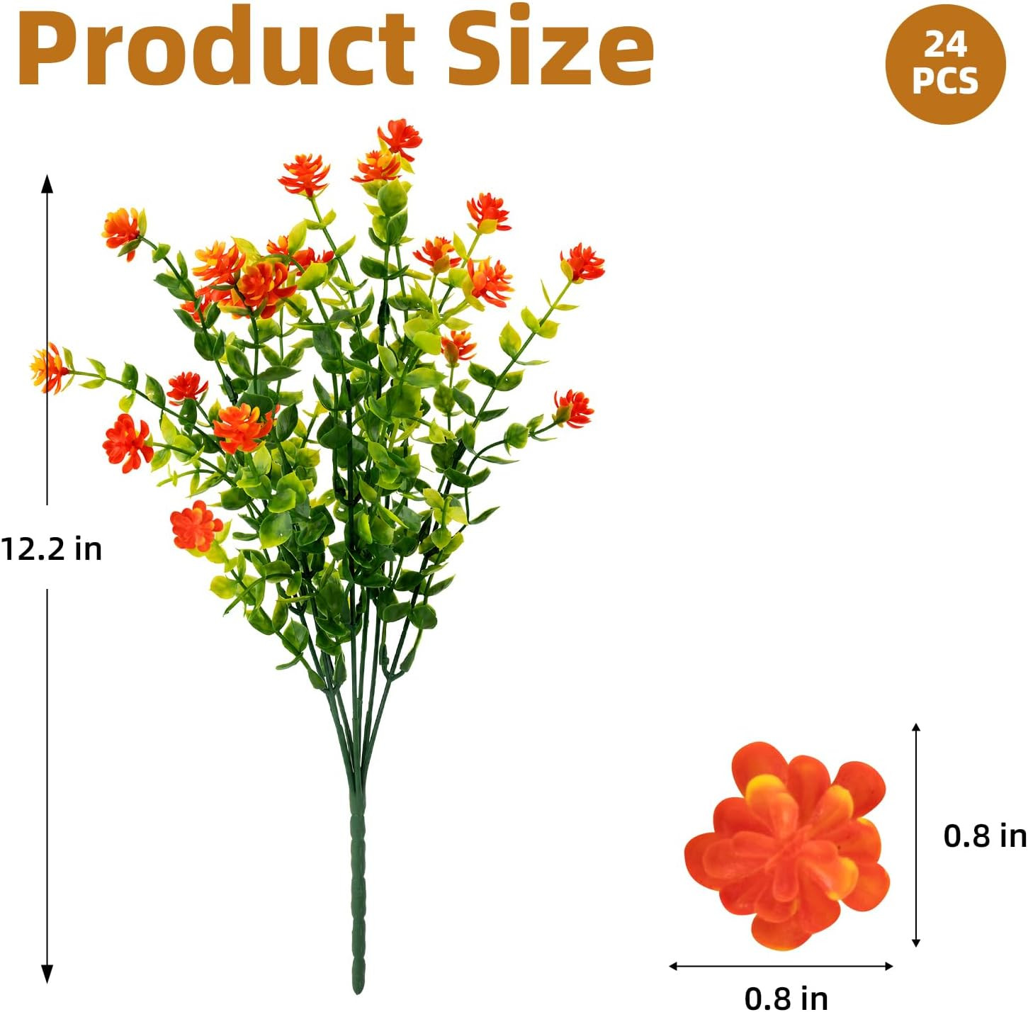 24 Pcs Artificial Mums for Outdoors, Fall Flowers (Orange Red) | No Fade Fake Pl