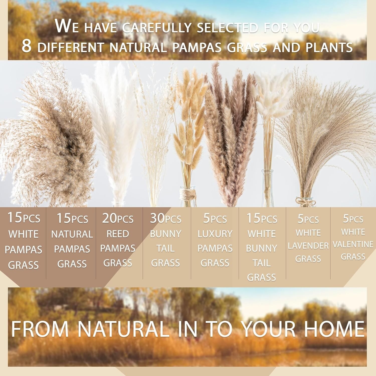 Natural Dried Pampas Grass 130PCS – Perfect for Eco-Friendly Weddings & Events