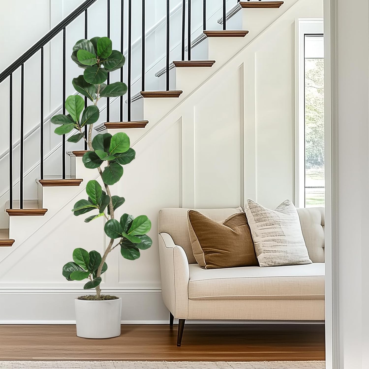 6 ft Artificial Fiddle Leaf Fig Tree Fake Plant with Black Nursery Planter Home