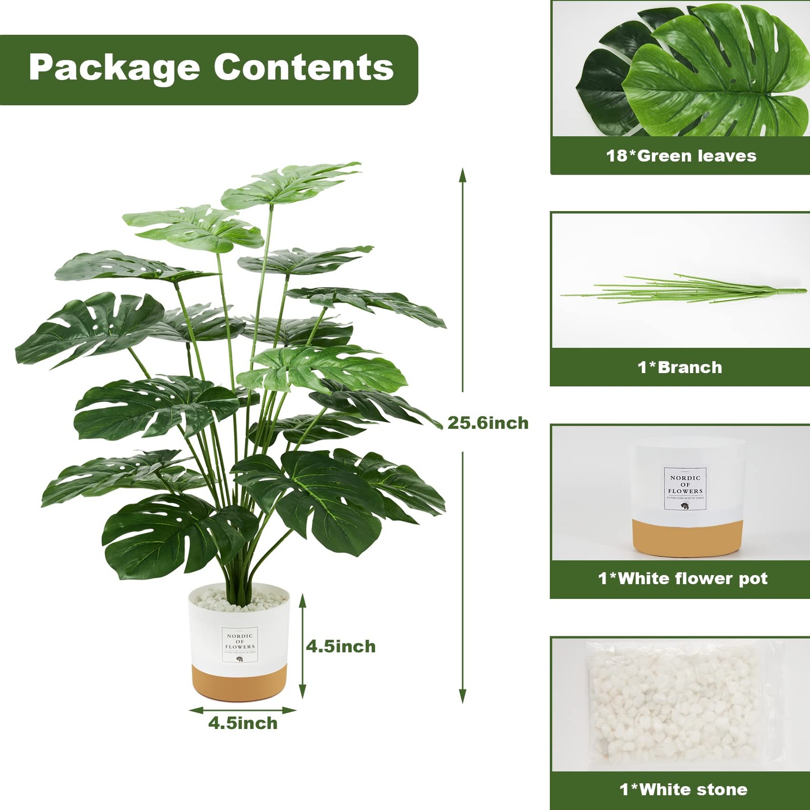 26″ Fake Plants Large, Tropical Palm Tree Artificial Monstera Faux Plant Tree…