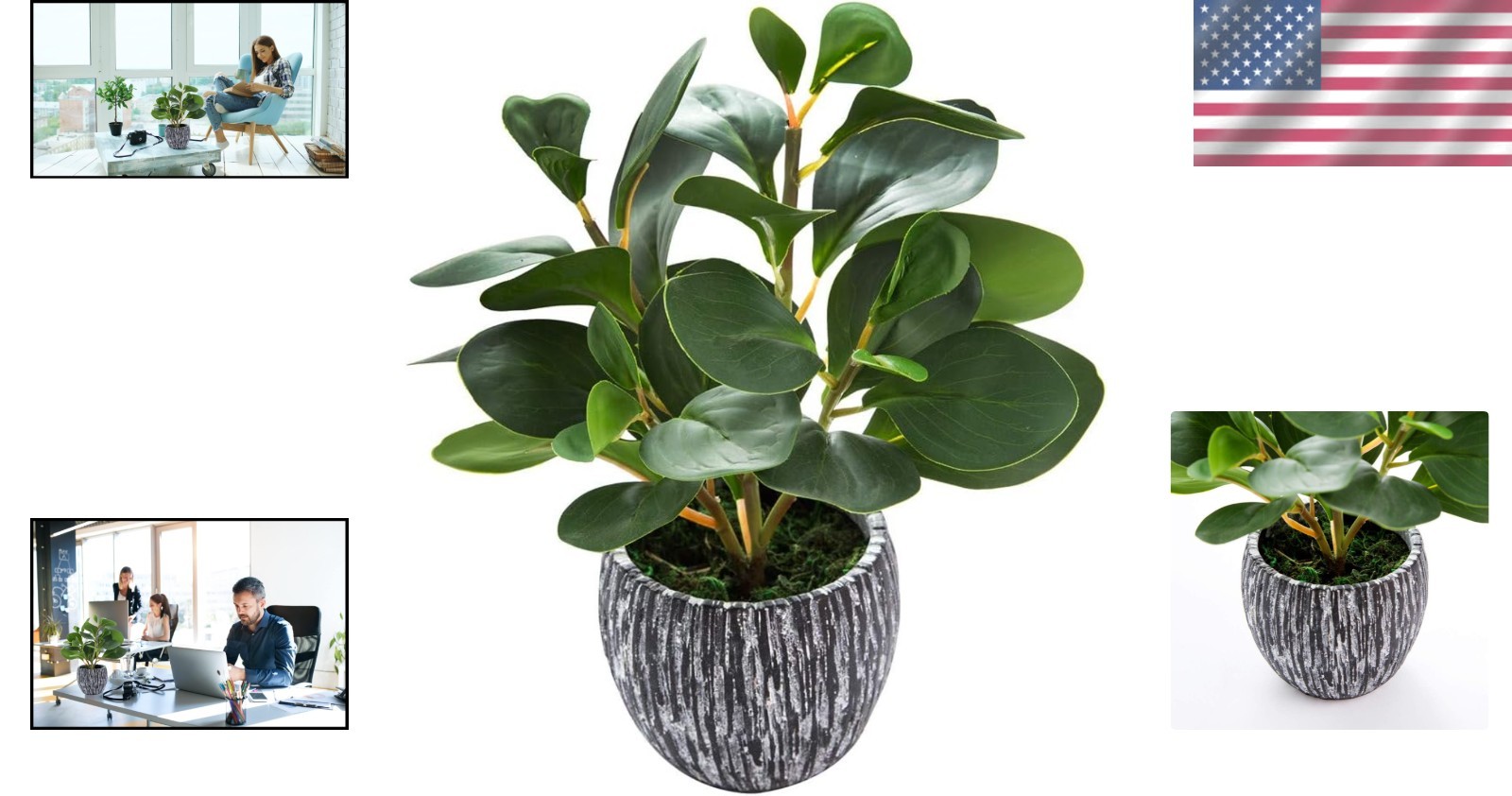 Lifelike Artificial Fiddle Leaf Fig Plant in Rustic Cement Planter – 11.2″ High