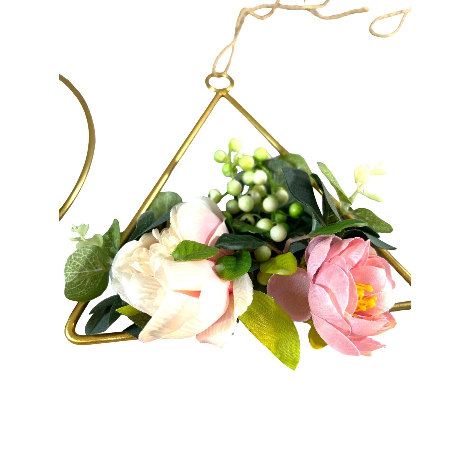 Home Decor Metal Square Circle Triangle Decoration with Silk Flowers and Greener