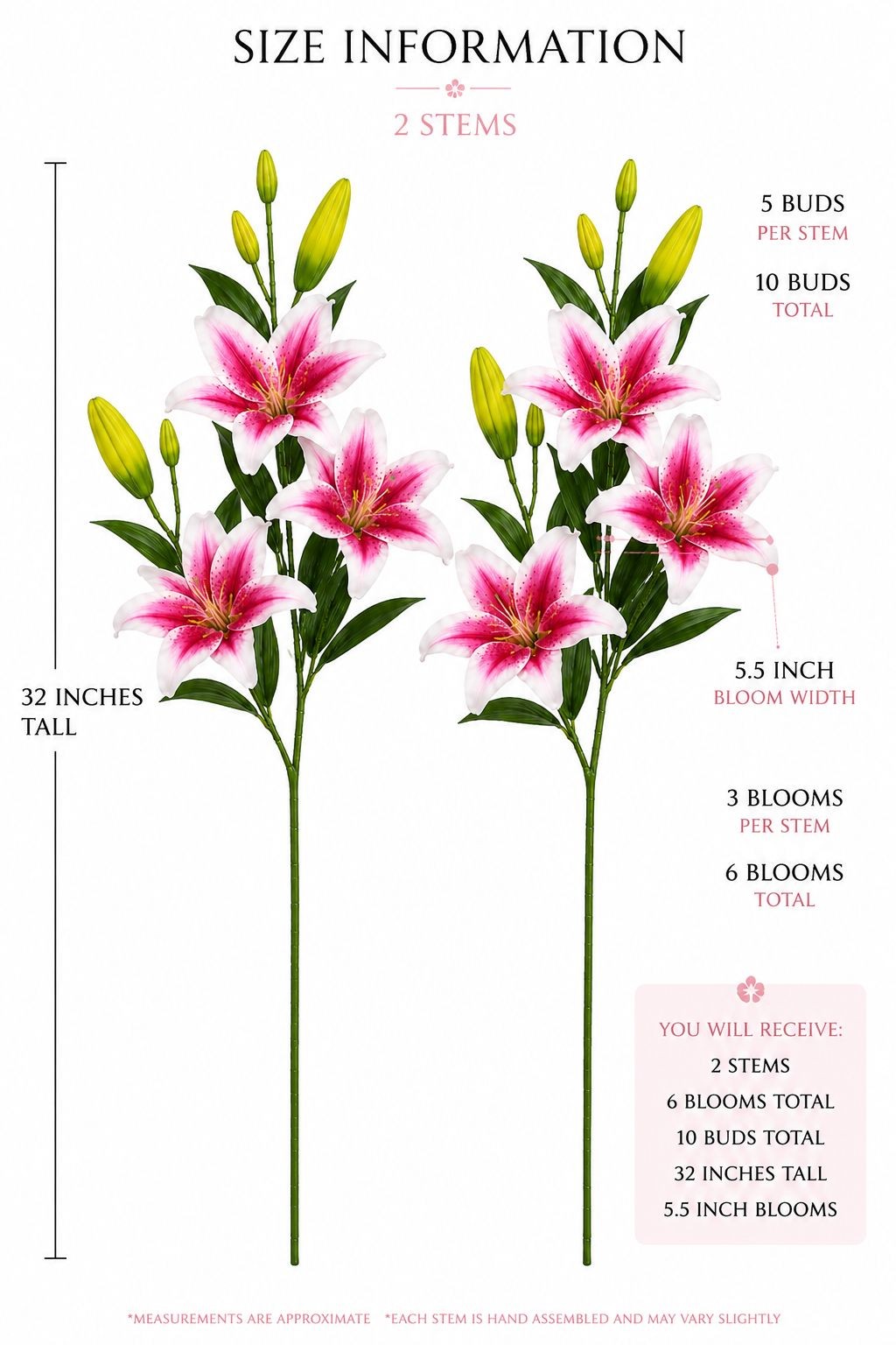 Pink Real Touch Lily Stems, Artificial Stargazer Lilies, Faux Lily Flowers, Tall
