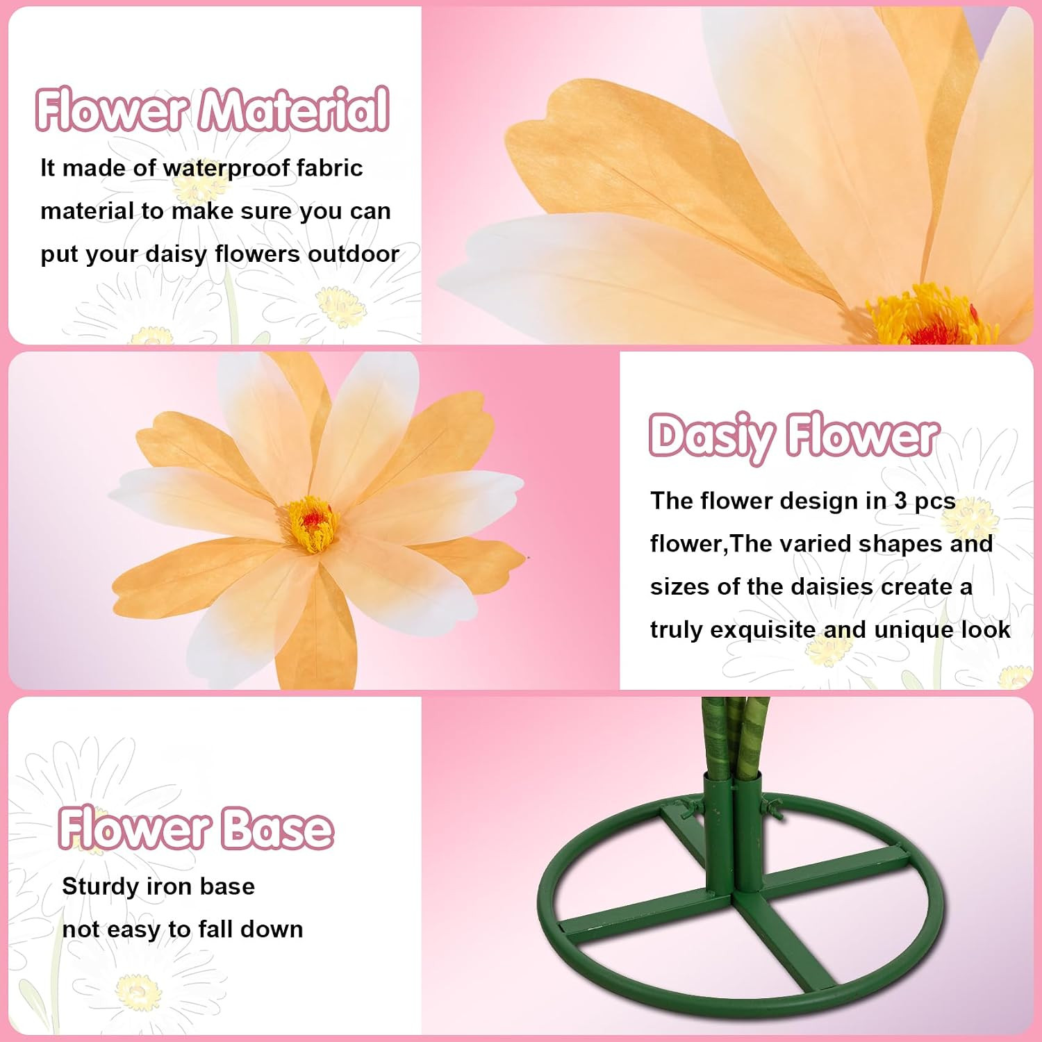 Giant Daisy Flowers for Decoration with Stand 5.9 Ft Big Flowers for Decorations