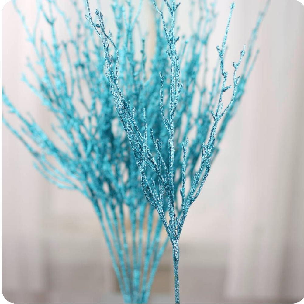 Set of 12 Teal Blue Glittered Artificial Twig 22″ Branches