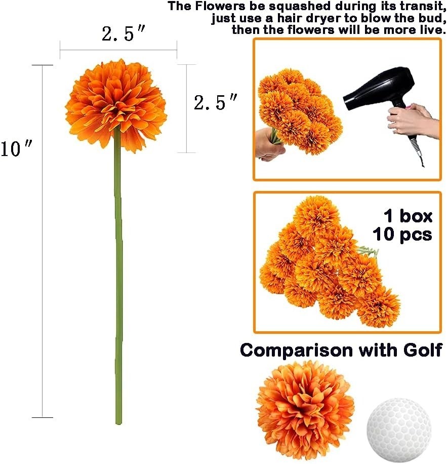 Crisantemo Artificial De Seda, Flores De Hortensia Naranja De 10 PCS Decoración.