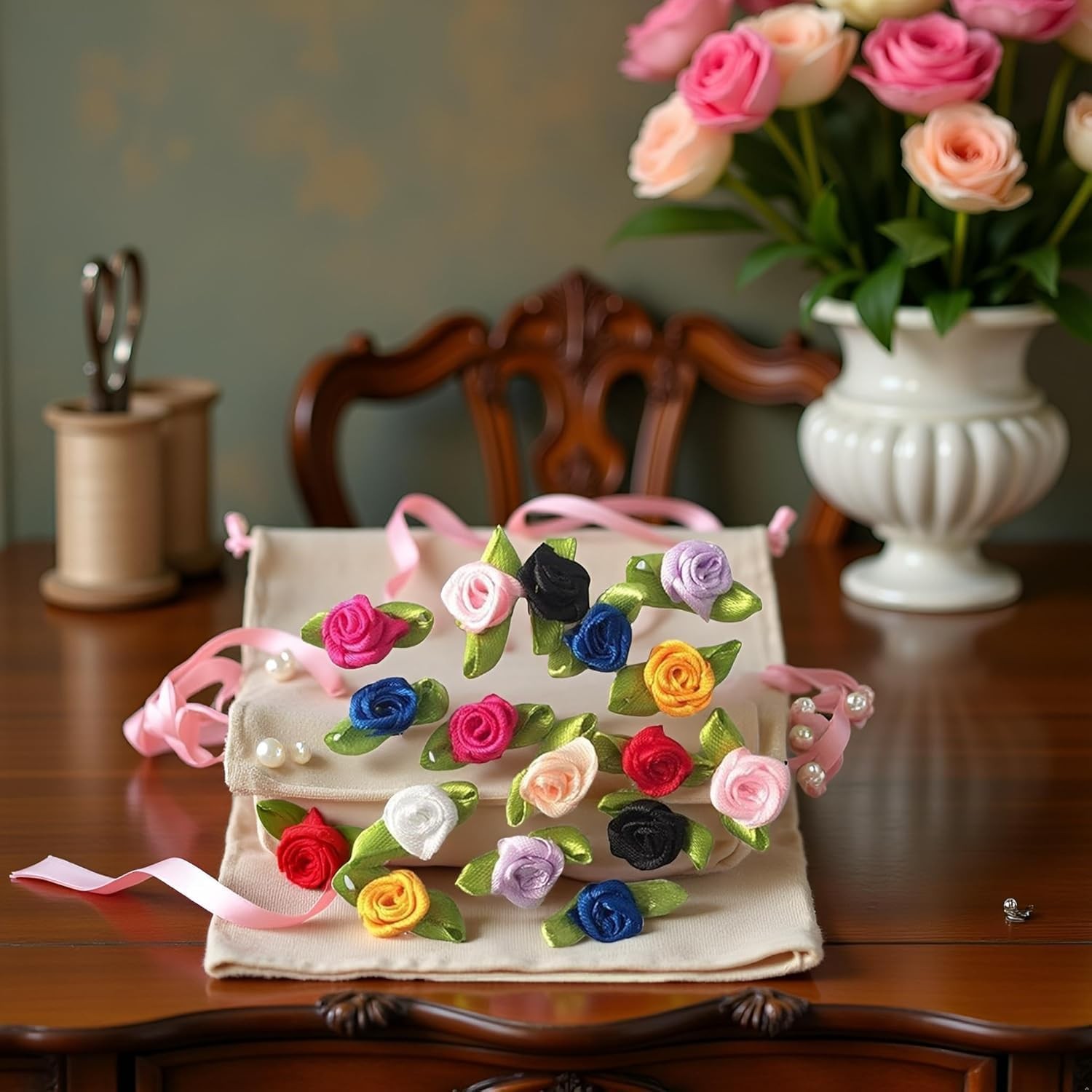 Mini Ribbon Roses for Crafts Satin Artificial Flowers DIY Wedding Decor