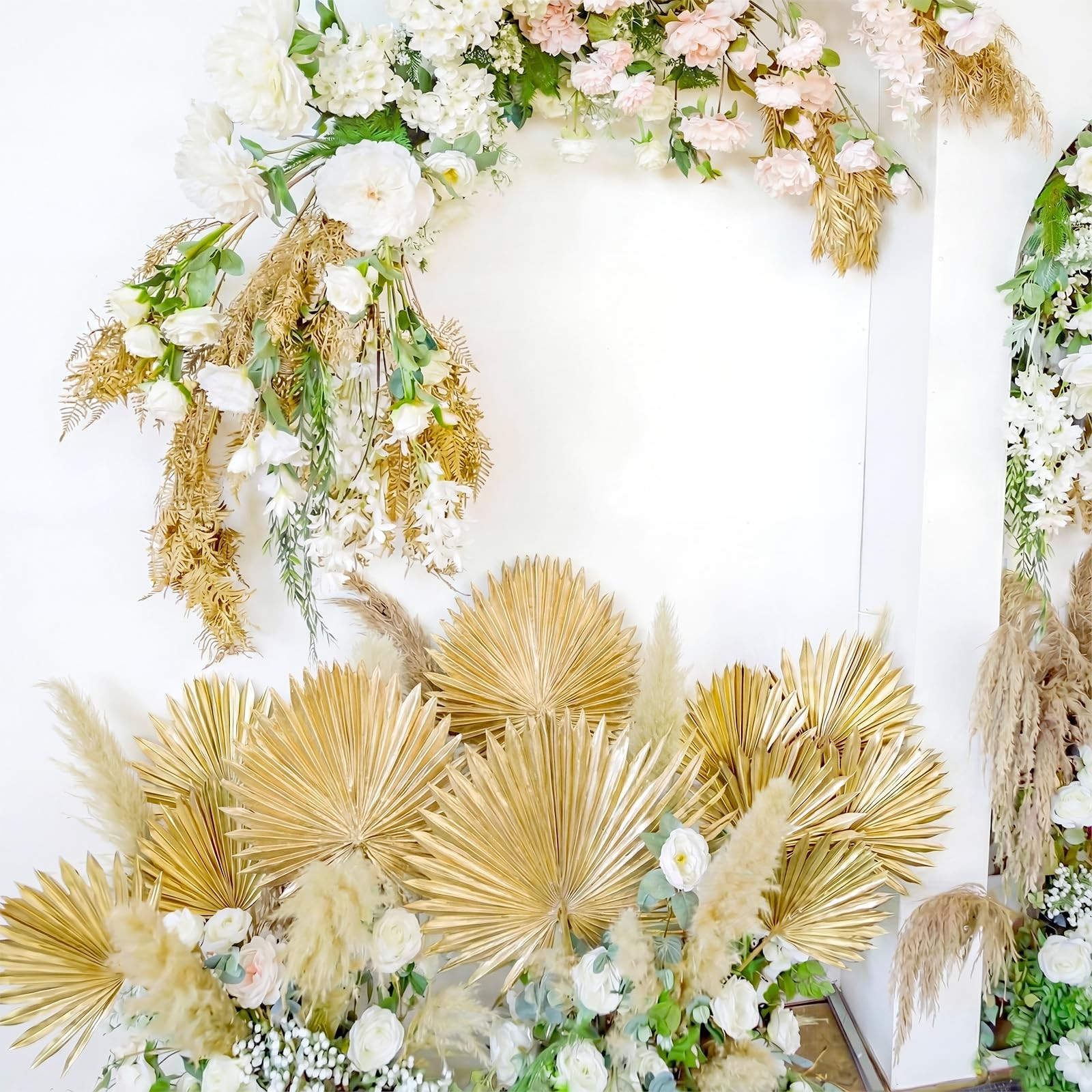 Artificial Gold Palm Leaves Faux Tropical Golden Fronds Mixed Sizes 12 PCS