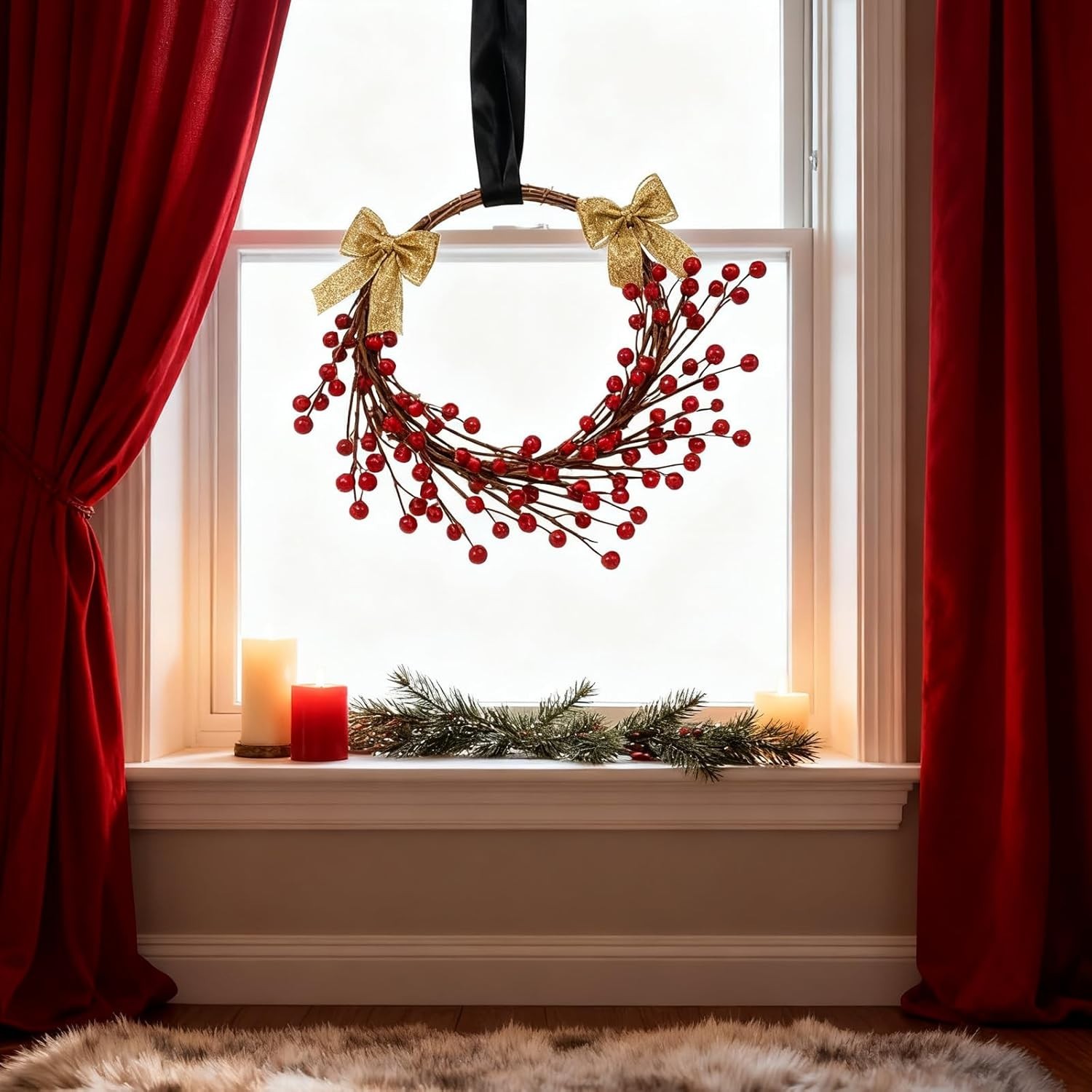 12pcs 13.5″ Red Holly Berry Stems for Christmas, Faux Greenery Picks and Sprays