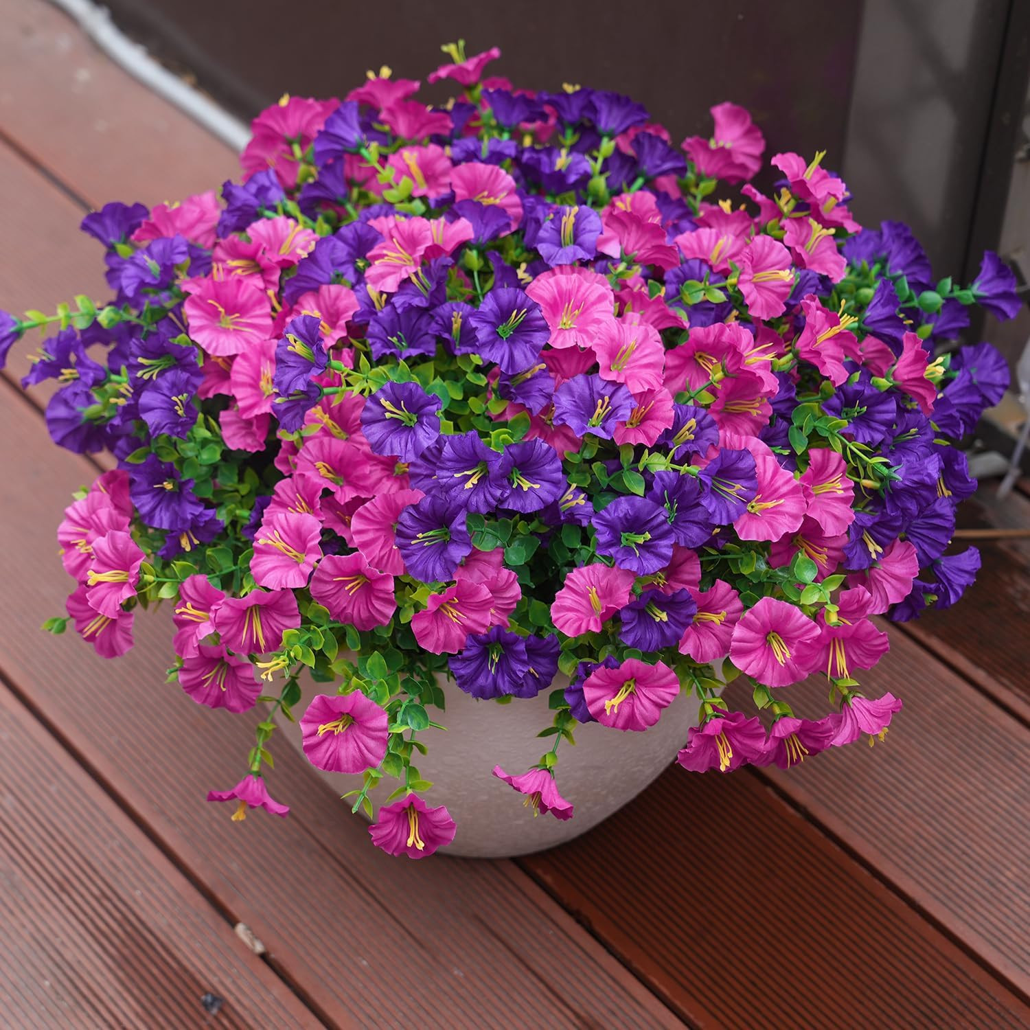 16-Pack UV Resistant Artificial Flowers Purple Fuchsia Fake Silk Plants