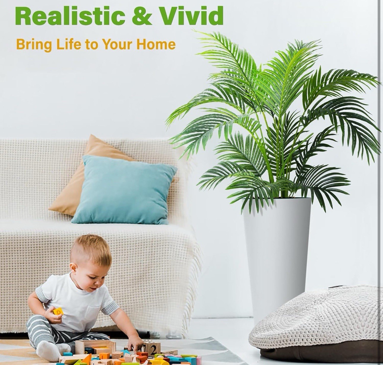 4ft Artificial Areca Palm Tree Plant, 47in Fake Cane Palm Silk Tree Indoor Ou…