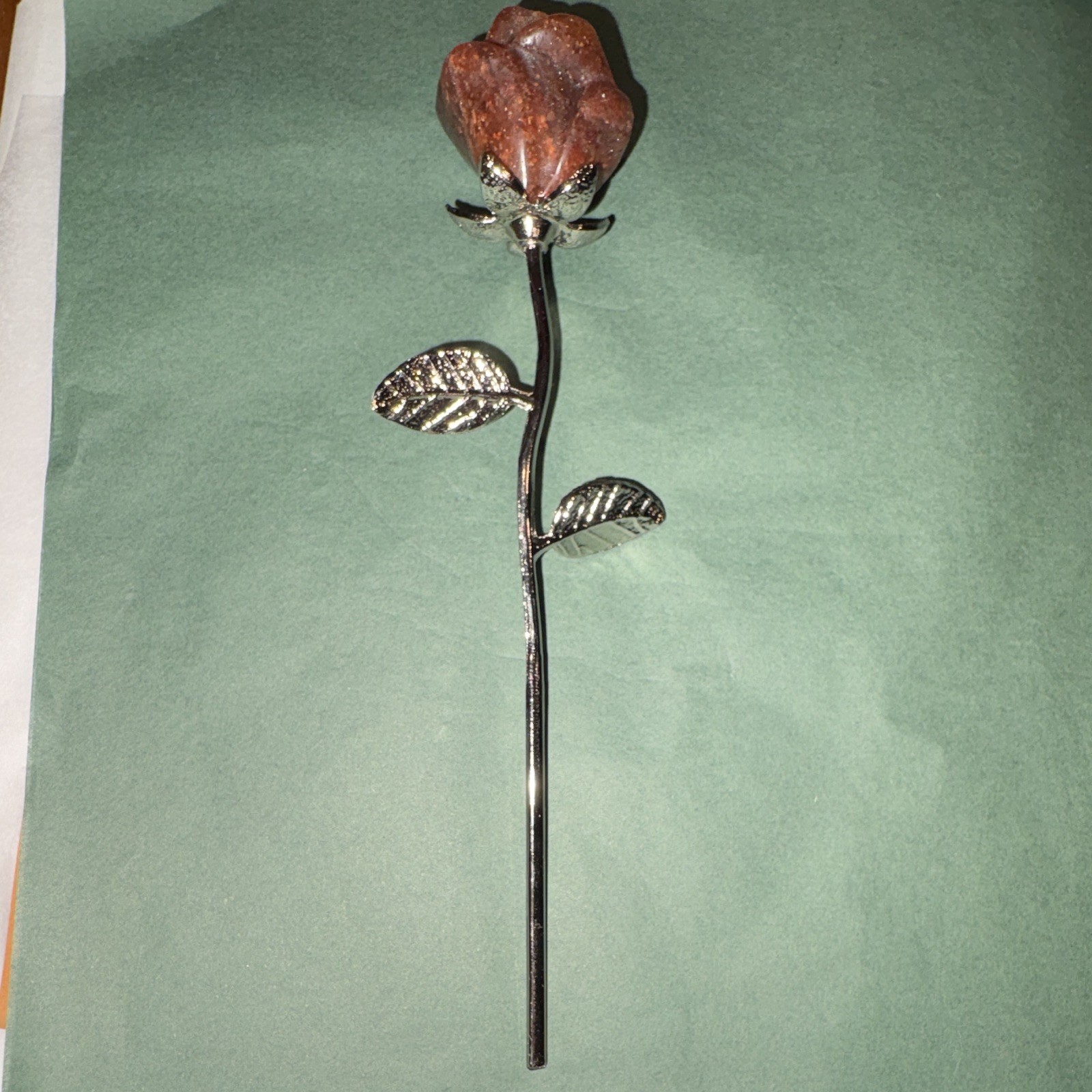Artificial Metal Rose Flower Stem Wall Decor, Silver & Brown Floral 5 in