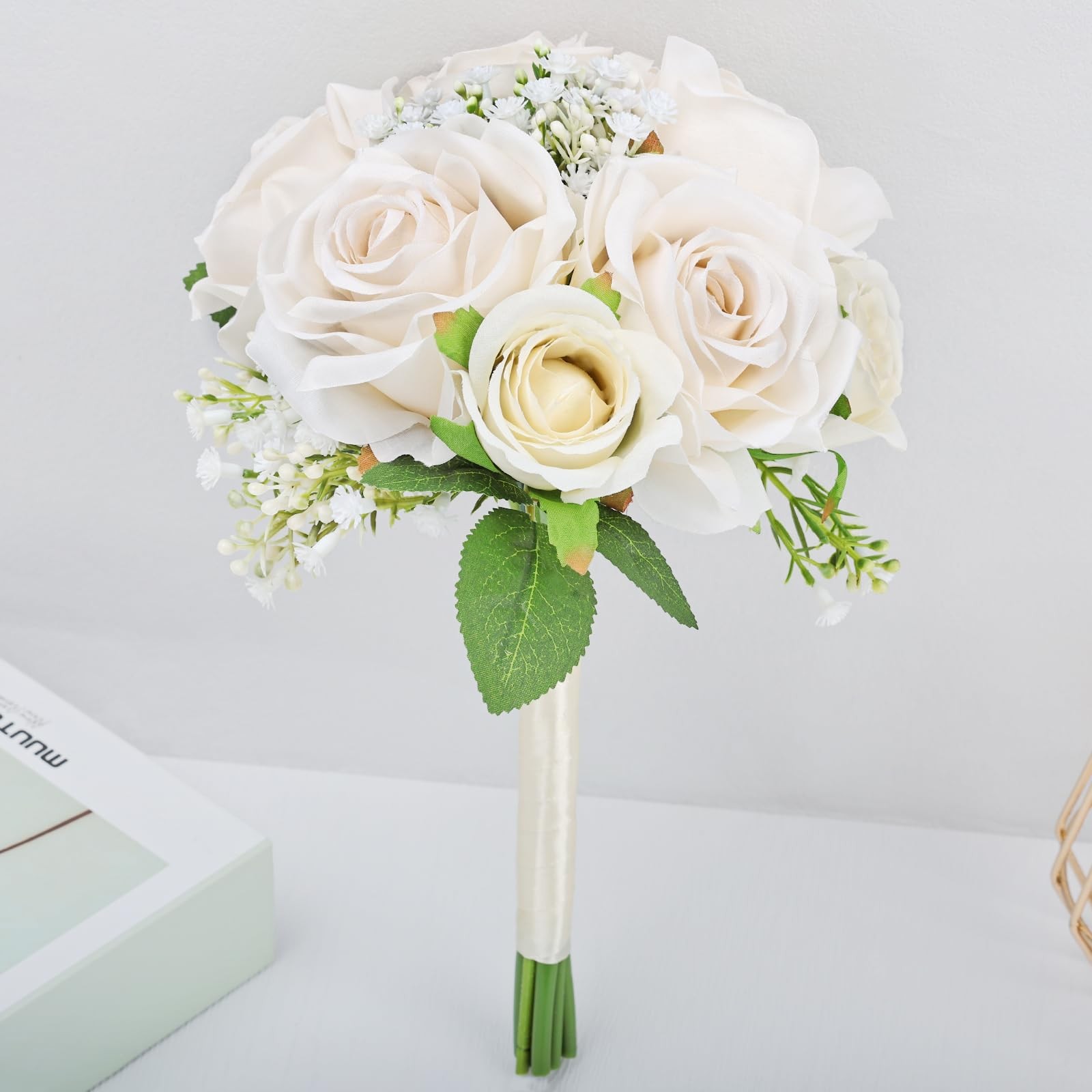 Wedding Bridesmaid Bouquets Set of 4, Artificial Silk Flowers Arrangement for…